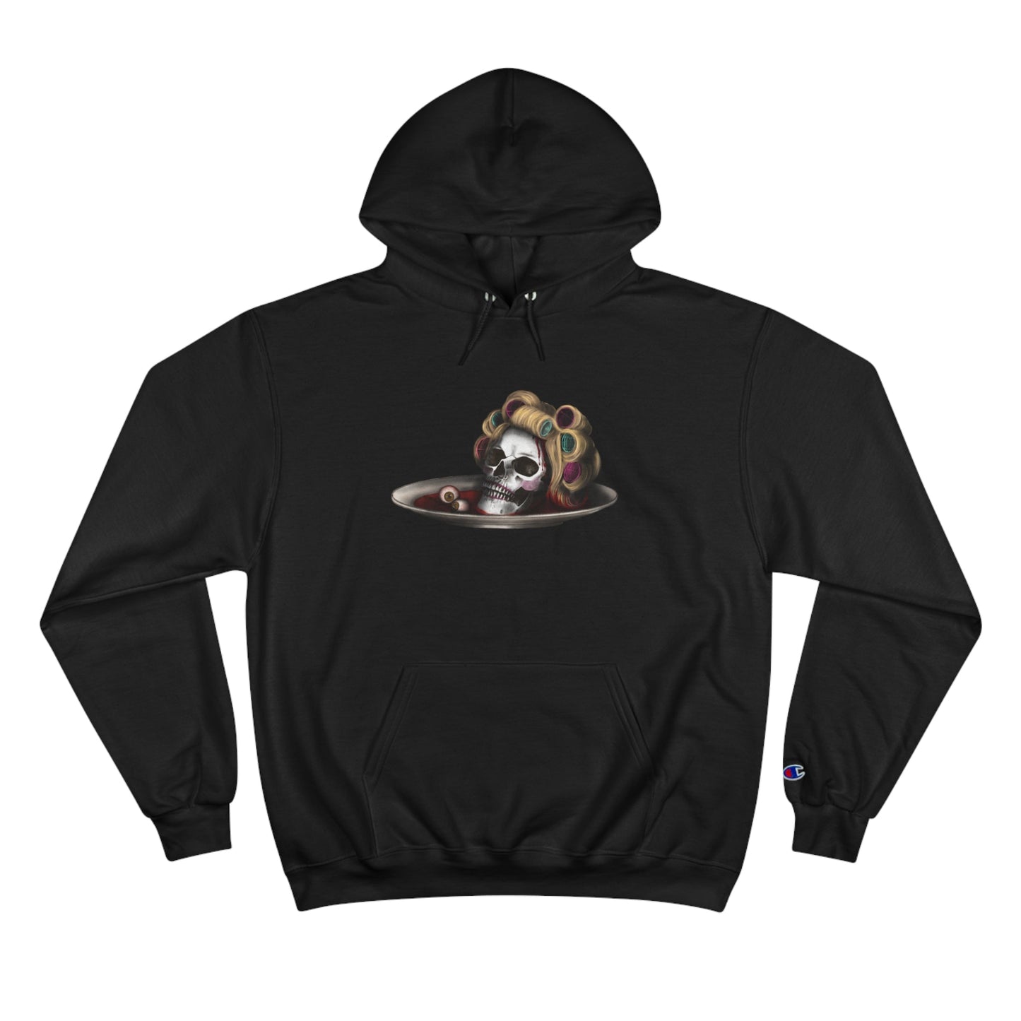 Halloween Champion Hoodie with skull design, featuring a cozy fit and iconic "C" logo, perfect for spooky season warmth.