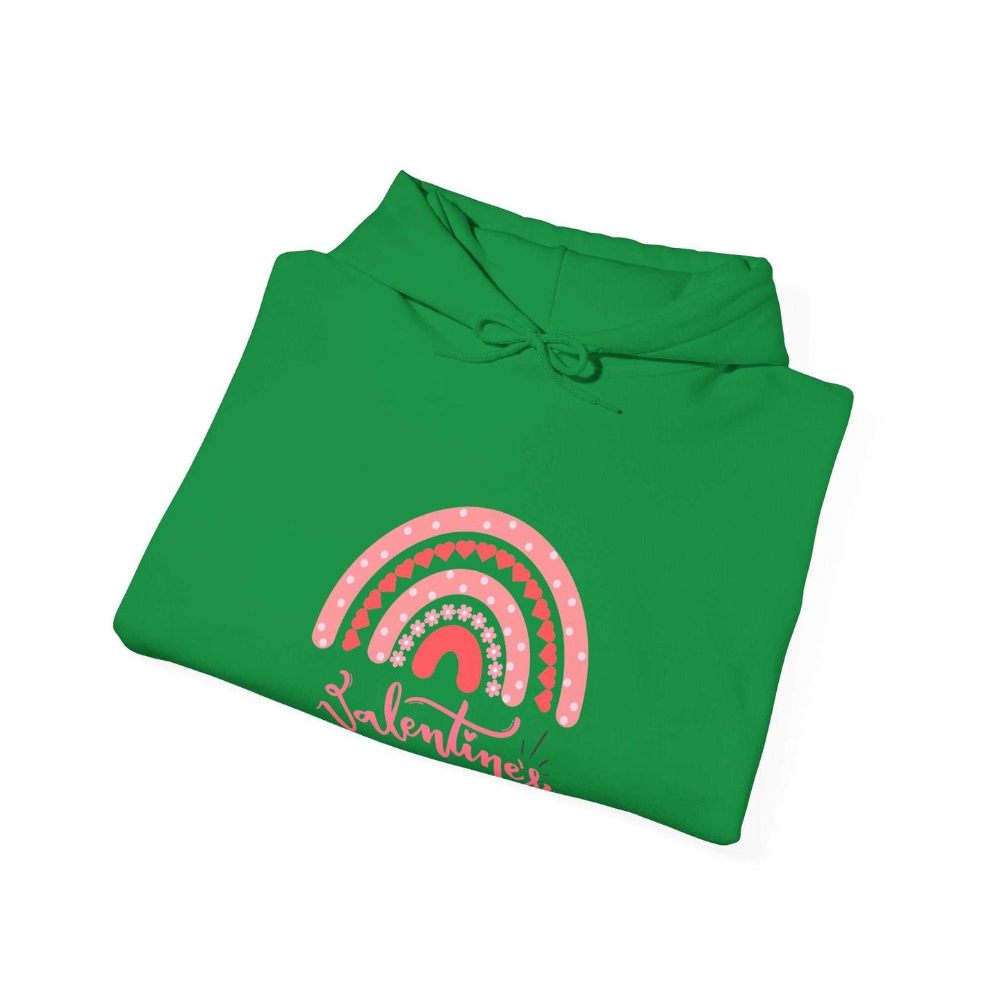 Valentine's Day hoodie in green with rainbow design, perfect gift for women.