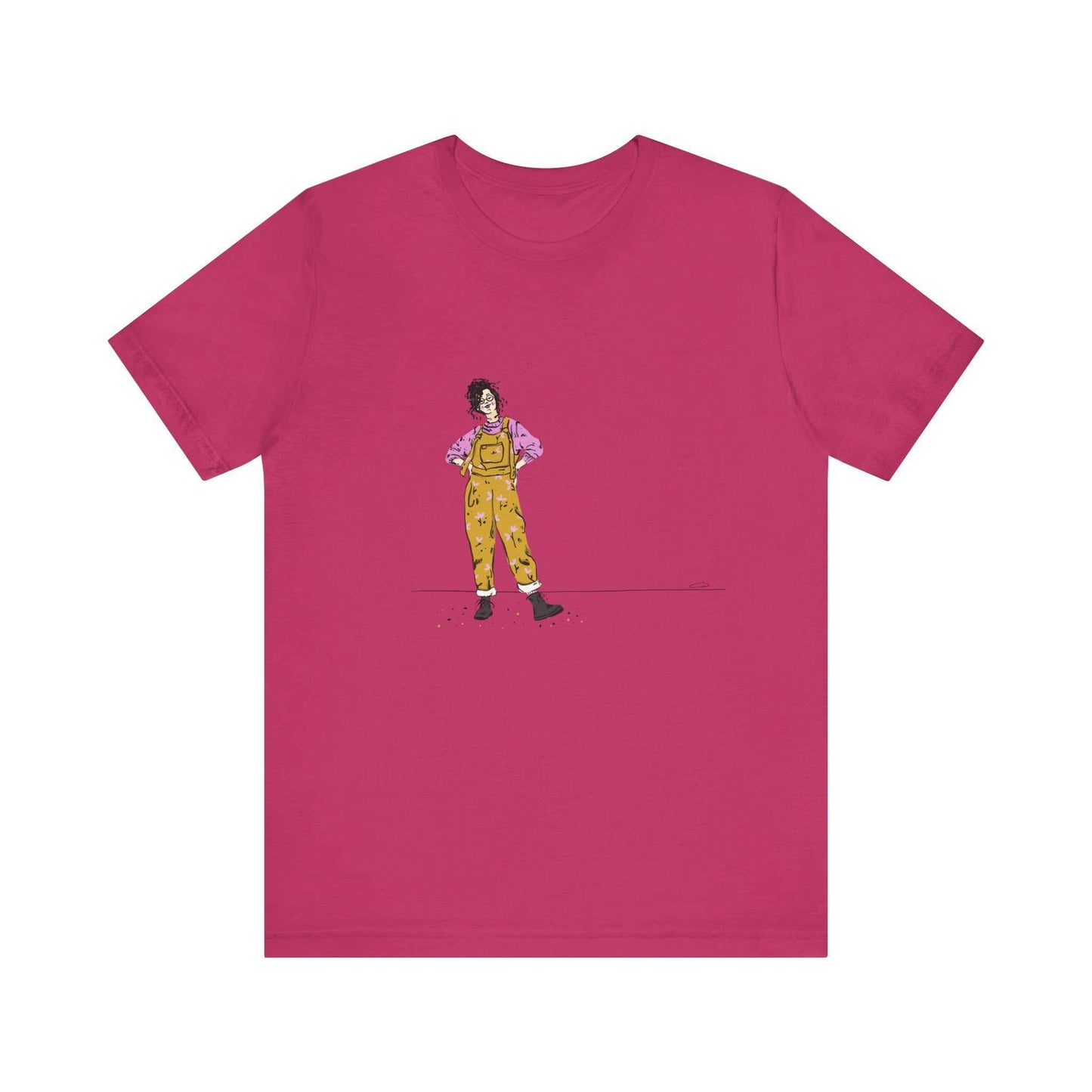 Unisex jersey short sleeve tee in red with graphic design.