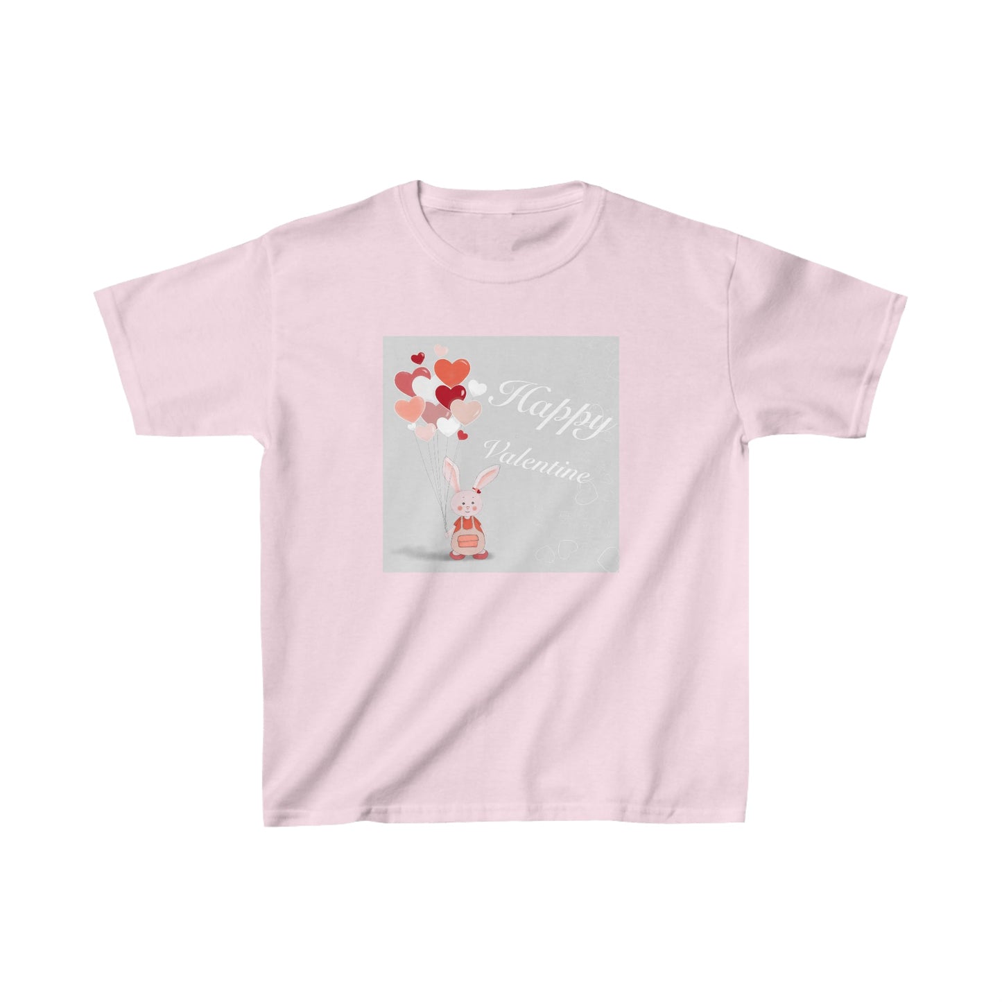 Kids Heavy Cotton™ Tee in light pink with Valentine's themed print.