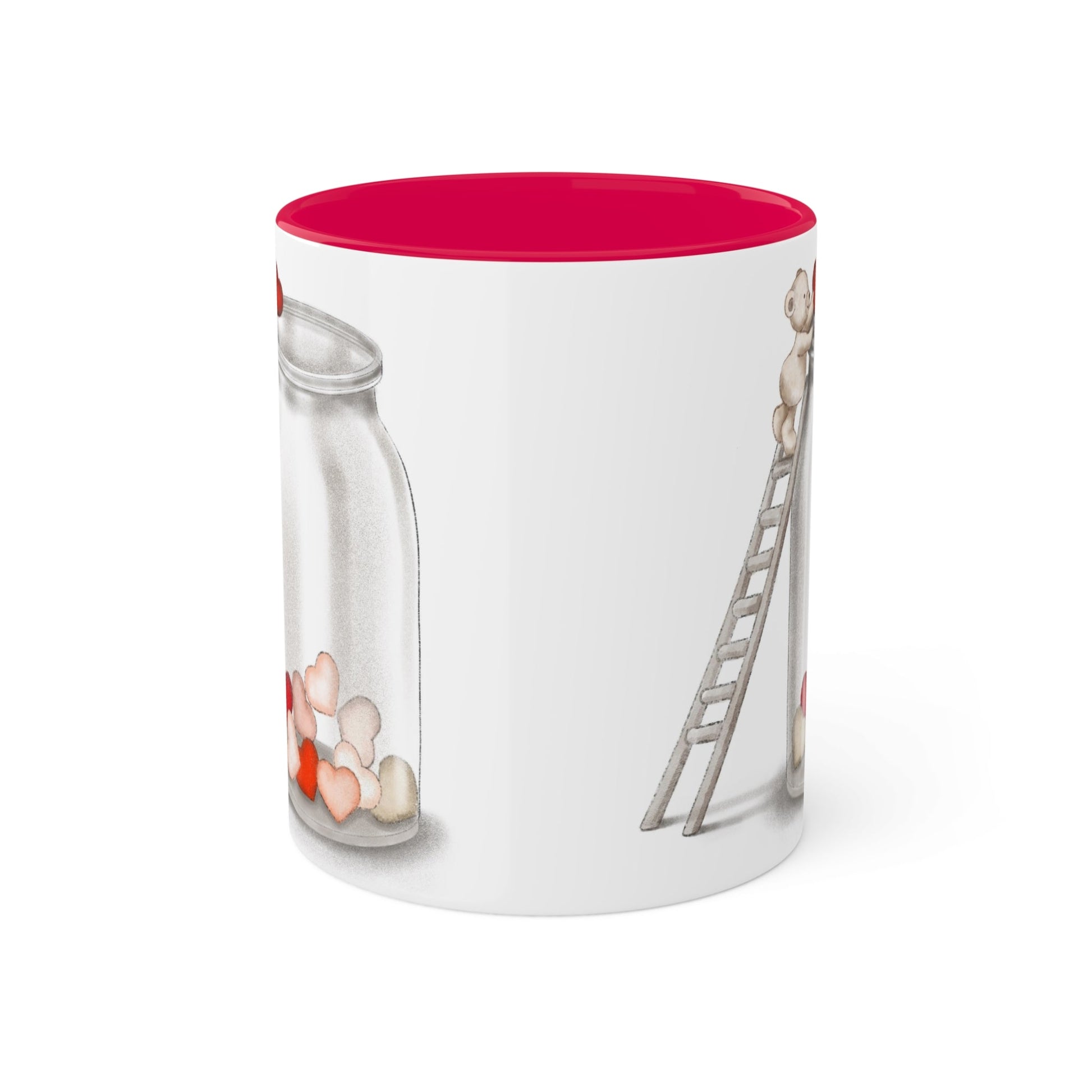 Love Mug MODEL B-V-11 with cute bear and heart design, 11-ounce ceramic cup.