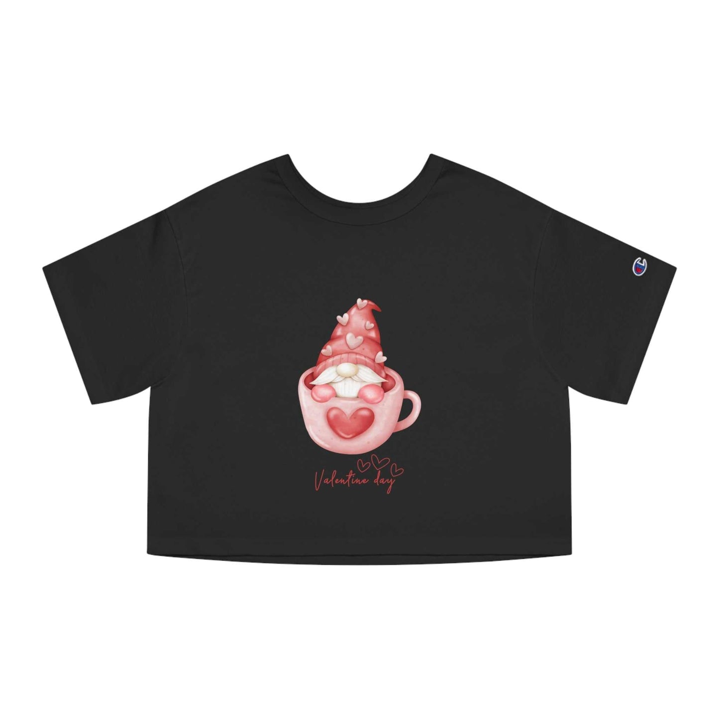 Valentine-themed gnome crop top, perfect gift for Valentine's Day.