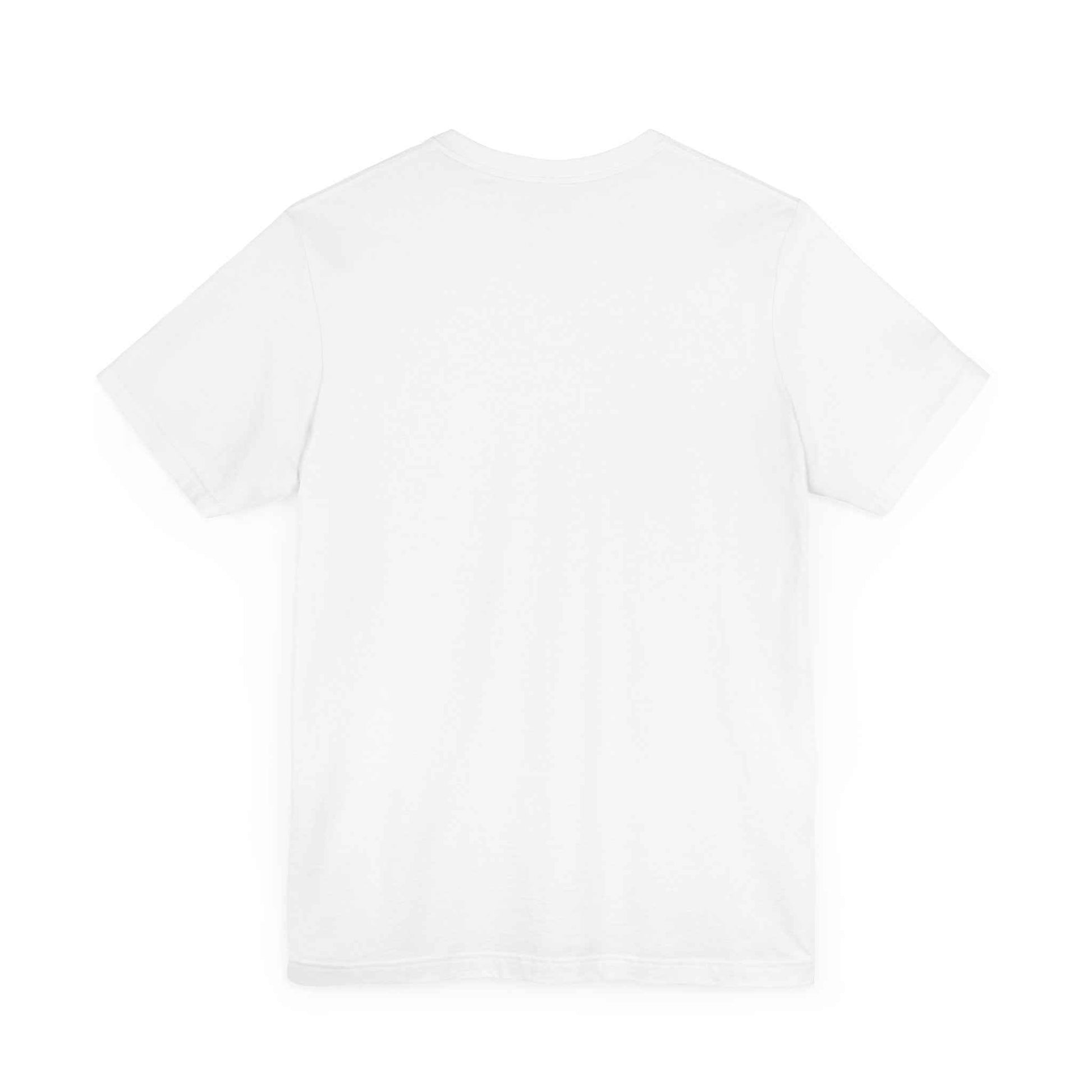 Unisex white jersey short sleeve tee, Model D-4, back view.