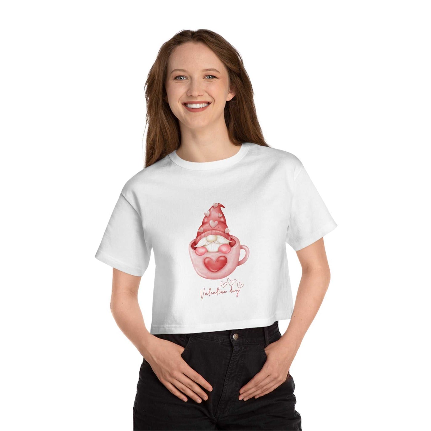 Valentine crop top gift for wife with gnome design, perfect Valentine's gifts.