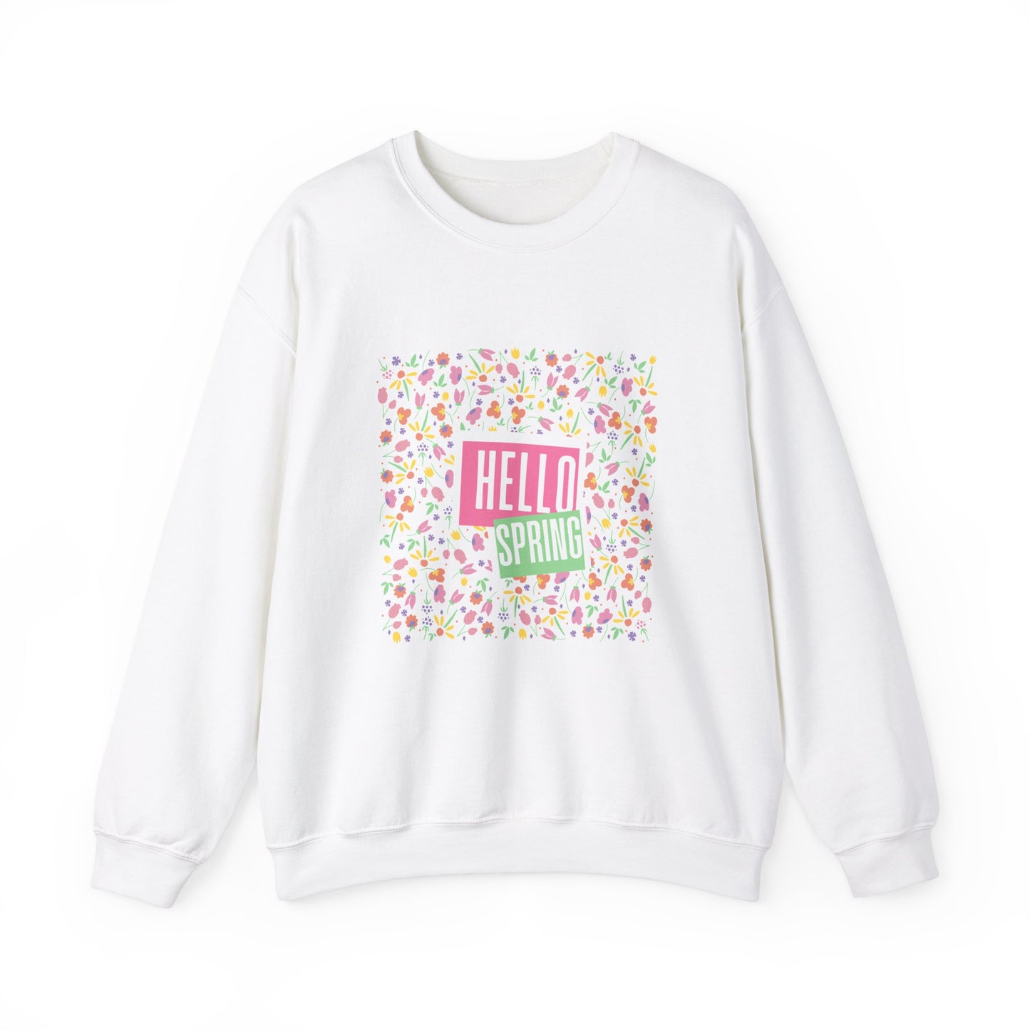 Hello Spring Floral Crewneck Sweatshirt, Spring Outfits, Gift for Her, Casual Layering, Birthday Gift, Nature Lover Apparel