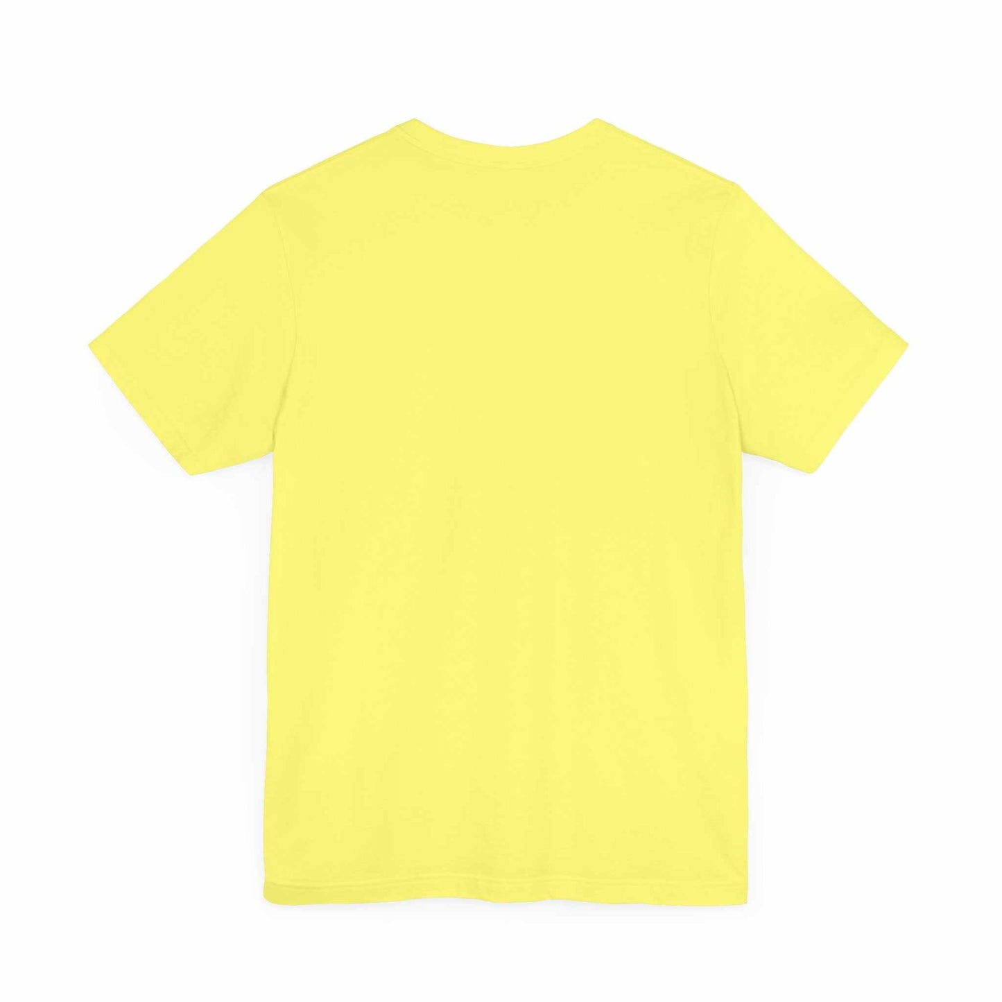 Unisex jersey short sleeve tee in yellow, back view.