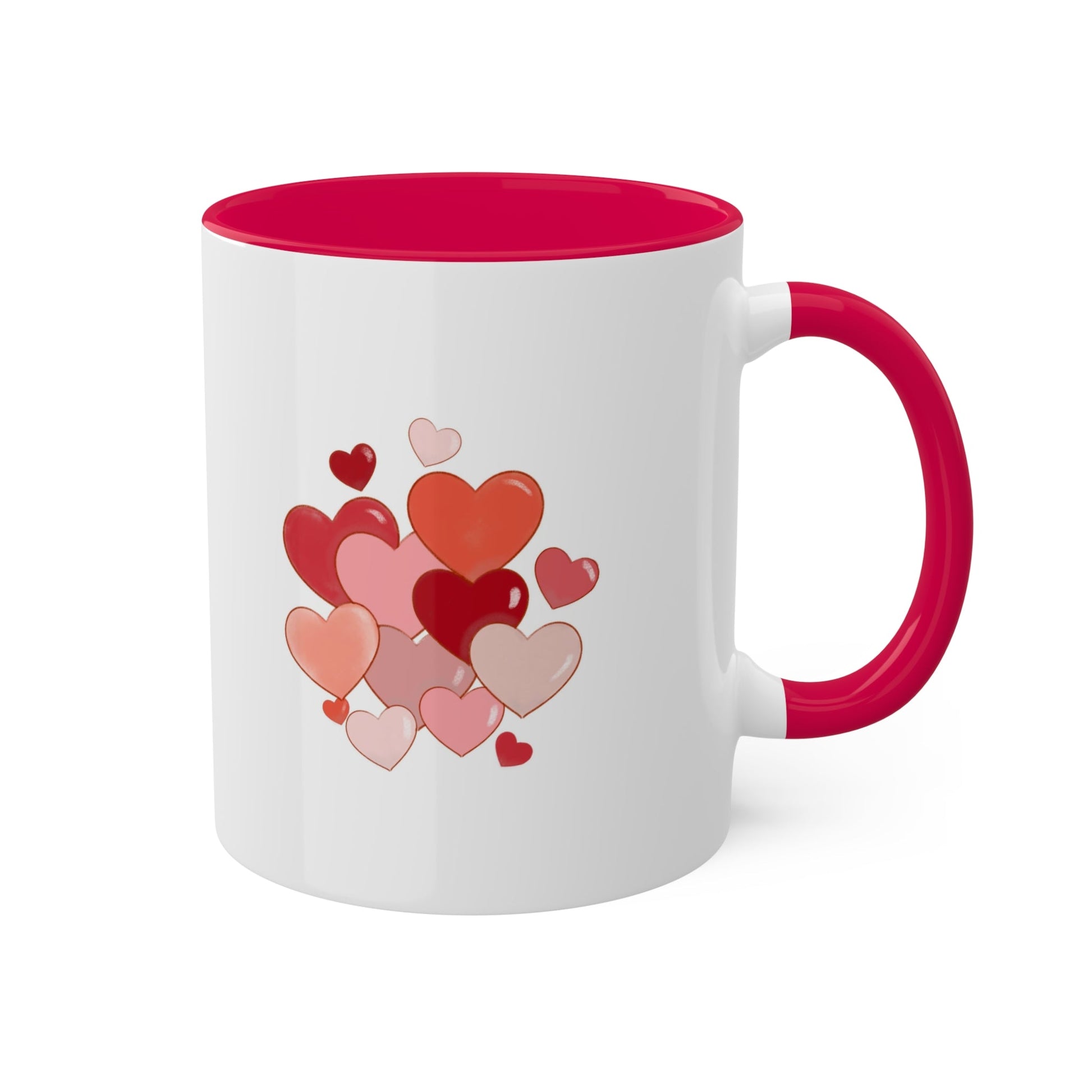 Romantic Love Mug MODEL B-V-4 with heart design, ceramic, 11-ounce capacity.