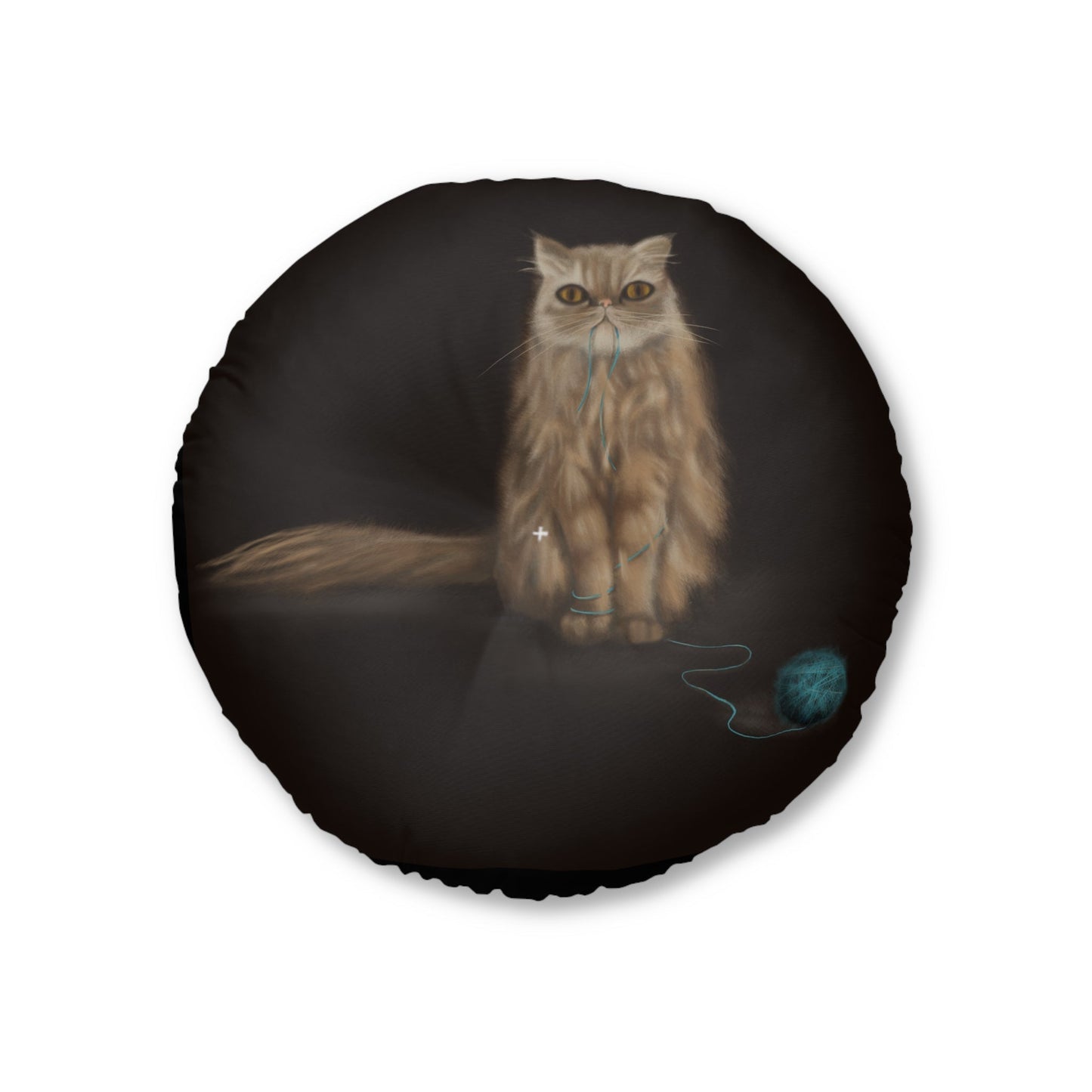Round tufted floor pillow "SHUGA" with cat design, double-sided print.