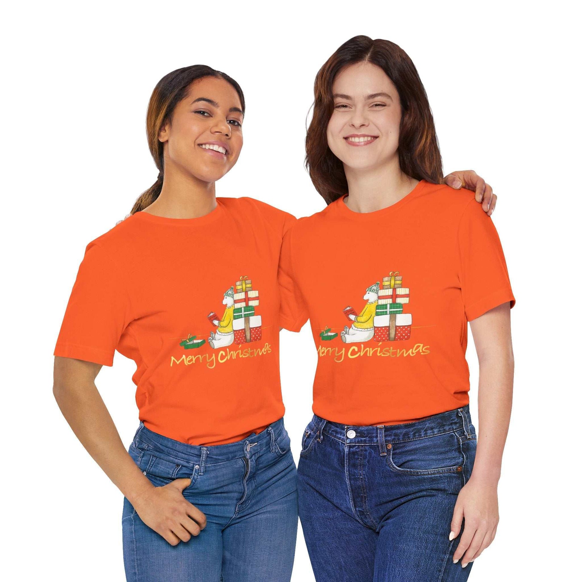 Funny colorful Christmas gift bear shirt for women, featuring a cute design, perfect for holiday celebrations.