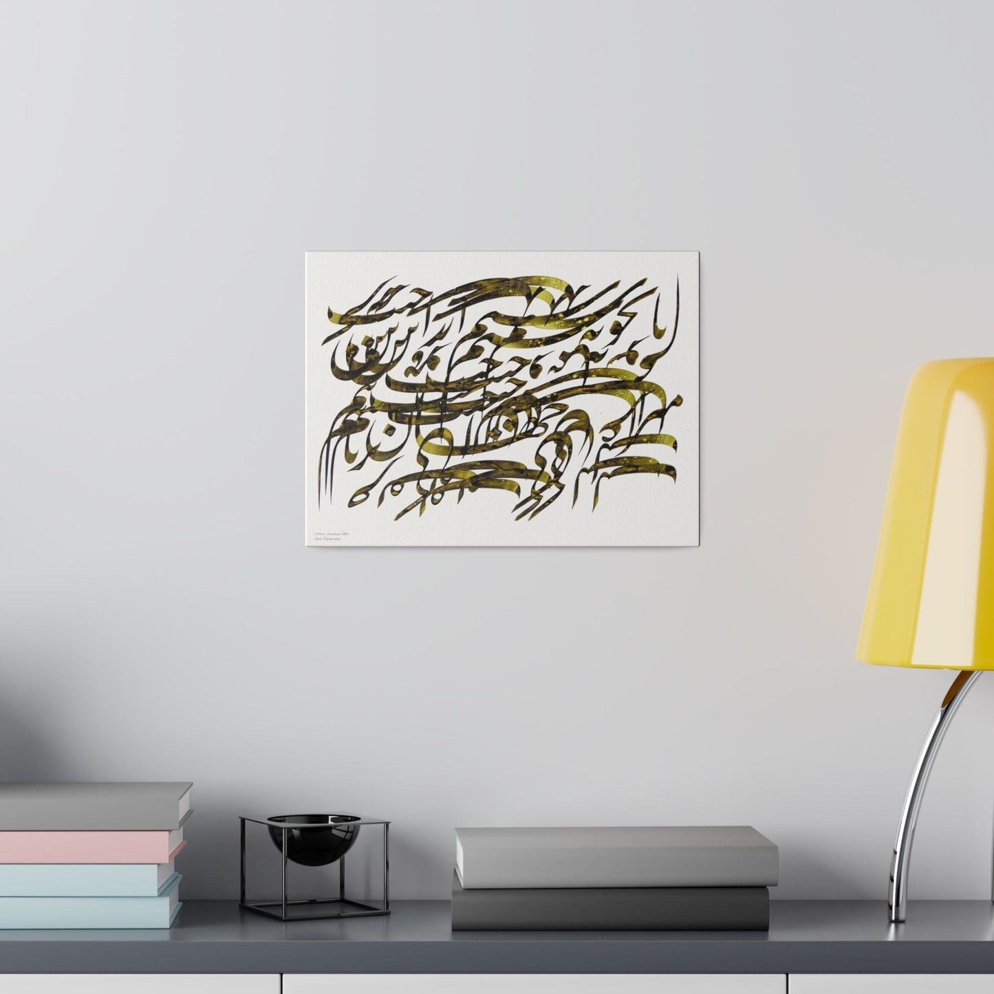 Calligraphy drawing board featuring Iranian typography design by Soliman Miri; illustrated poem on matte canvas with eco-friendly pine frame.