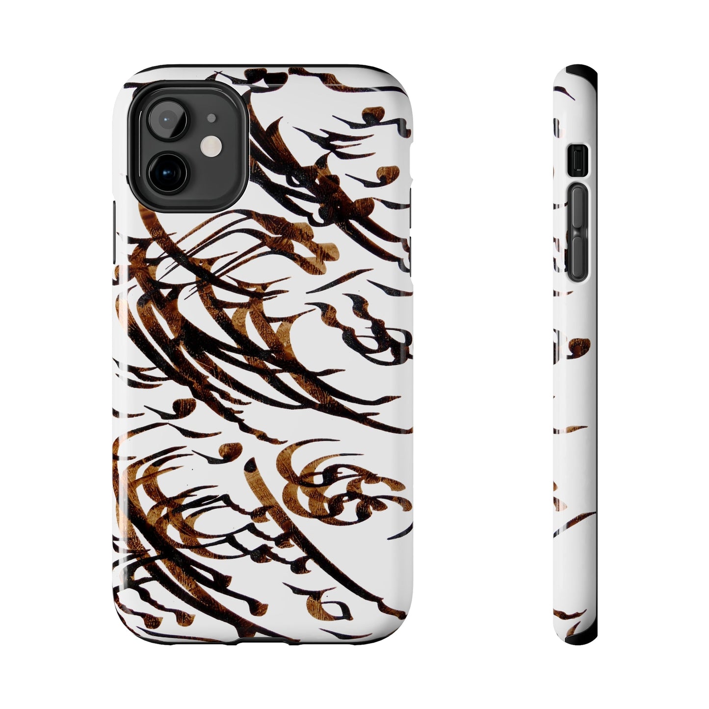 Persian calligraphy phone case model C-T-16 with intricate black and gold design.