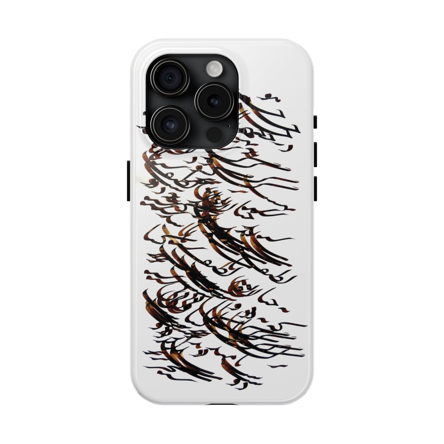 Persian calligraphy phone case model C-T-22 with intricate black and brown design on white background.