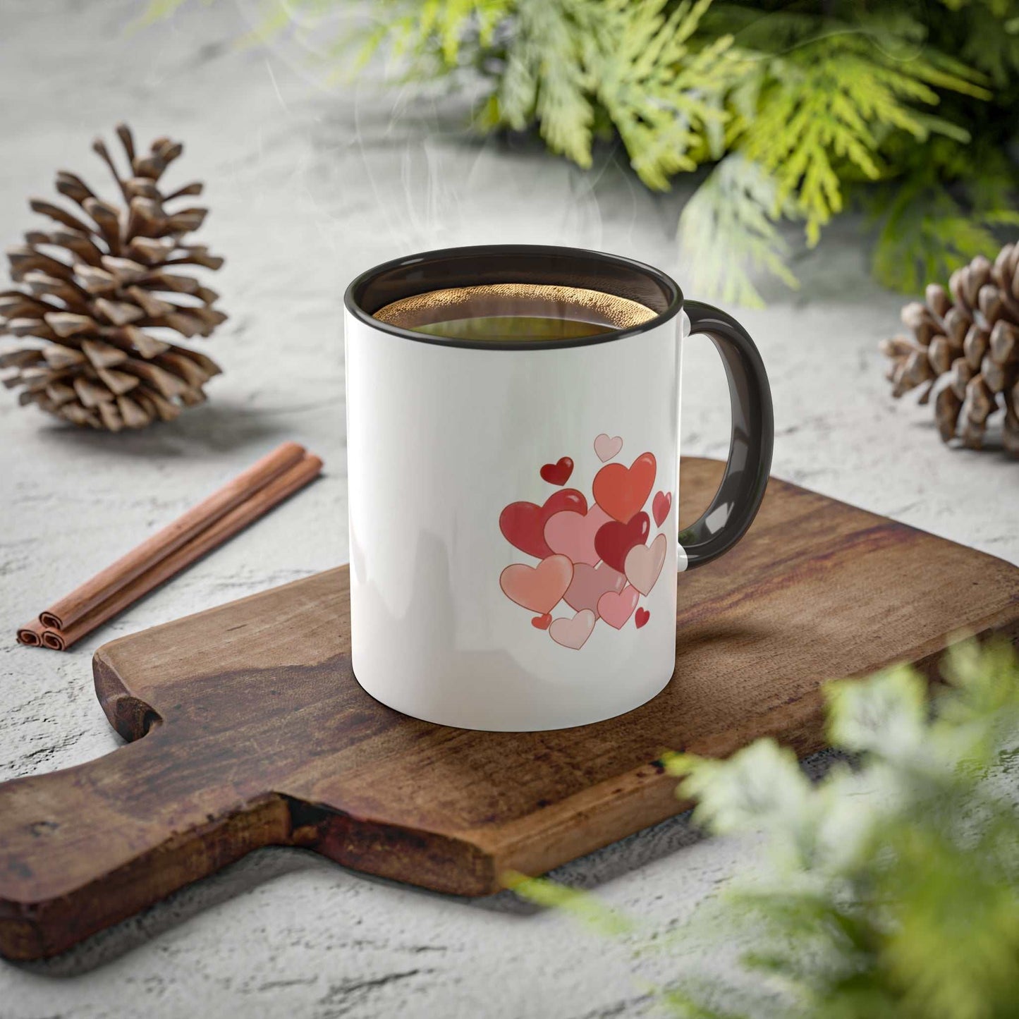 Love Mug MODEL B-V-4 with heart design, high-quality ceramic, 11-ounce capacity.