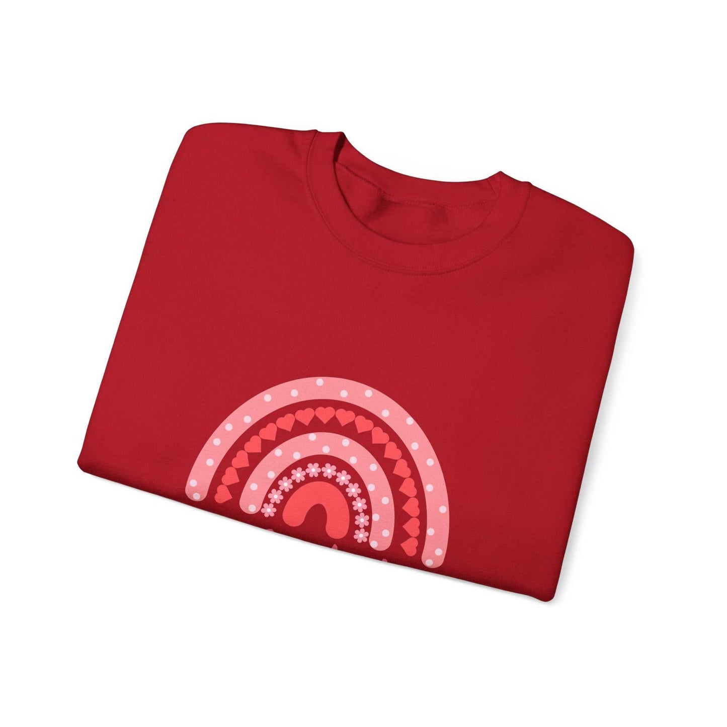 Valentine Love Sweatshirt in red with pink embroidered design, ideal Valentine's Day gift for wife or girlfriend.
