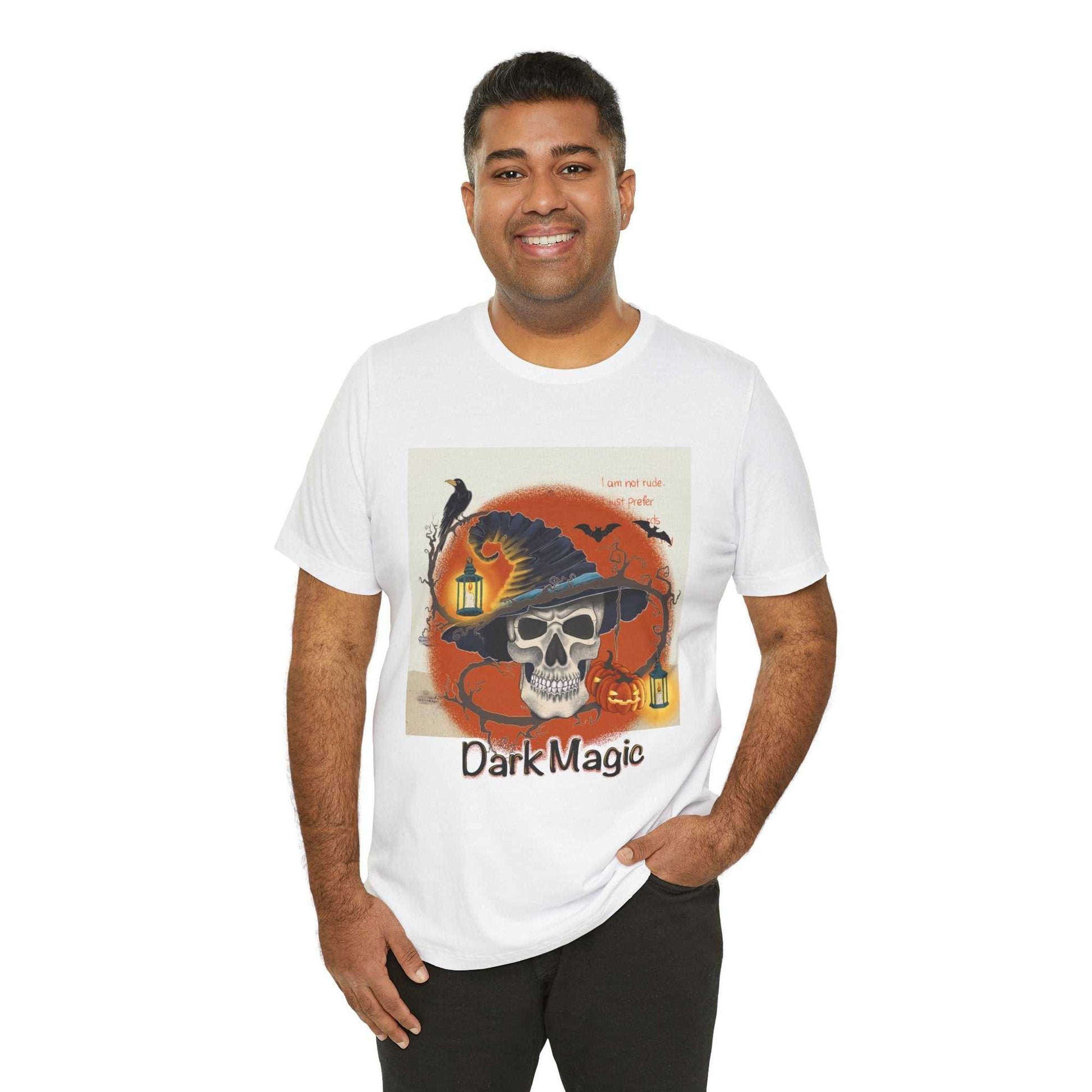 Unisex jersey short sleeve tee, Model D-4, featuring Dark Magic graphic design.