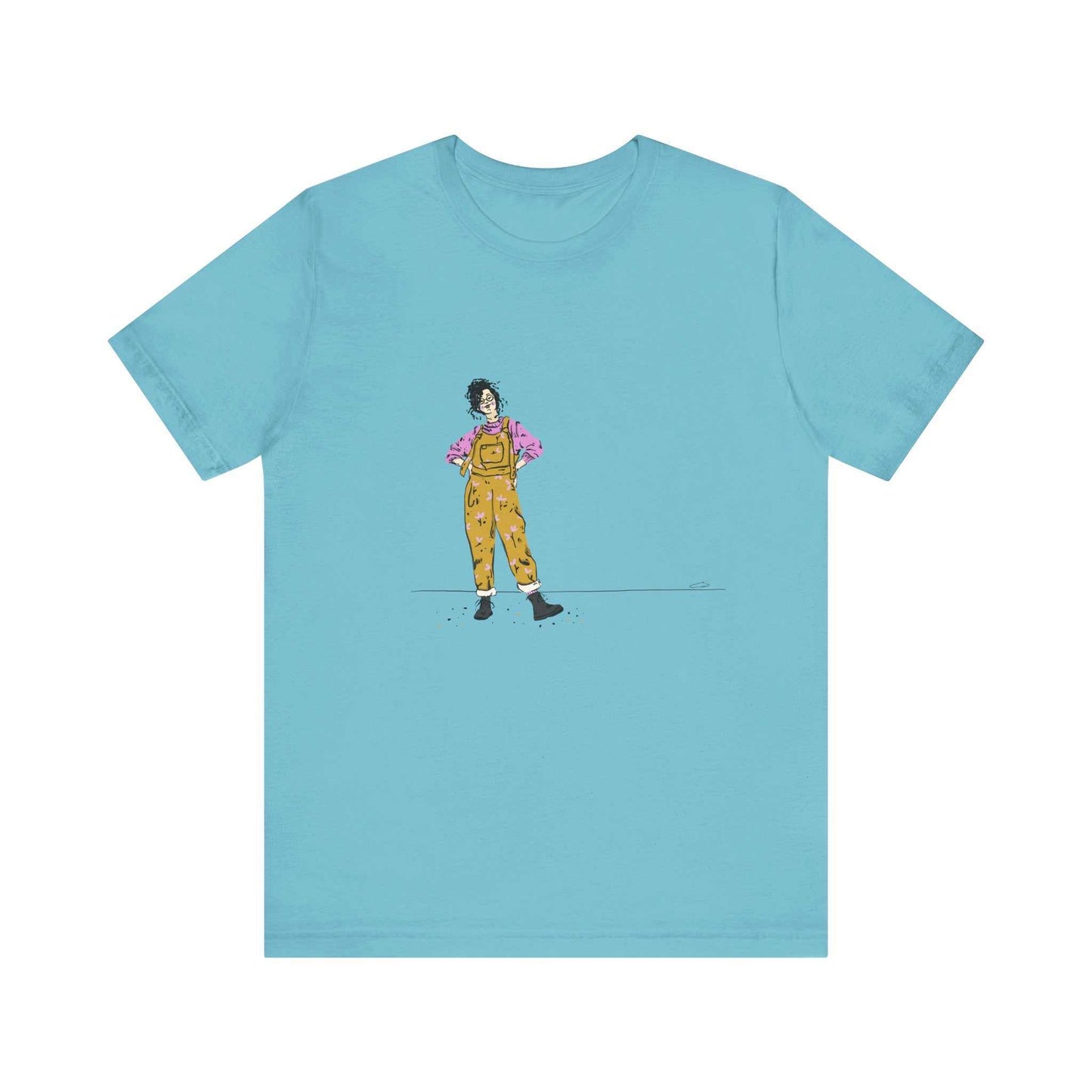Unisex Jersey Short Sleeve Tee Model D-5 in blue with graphic design.