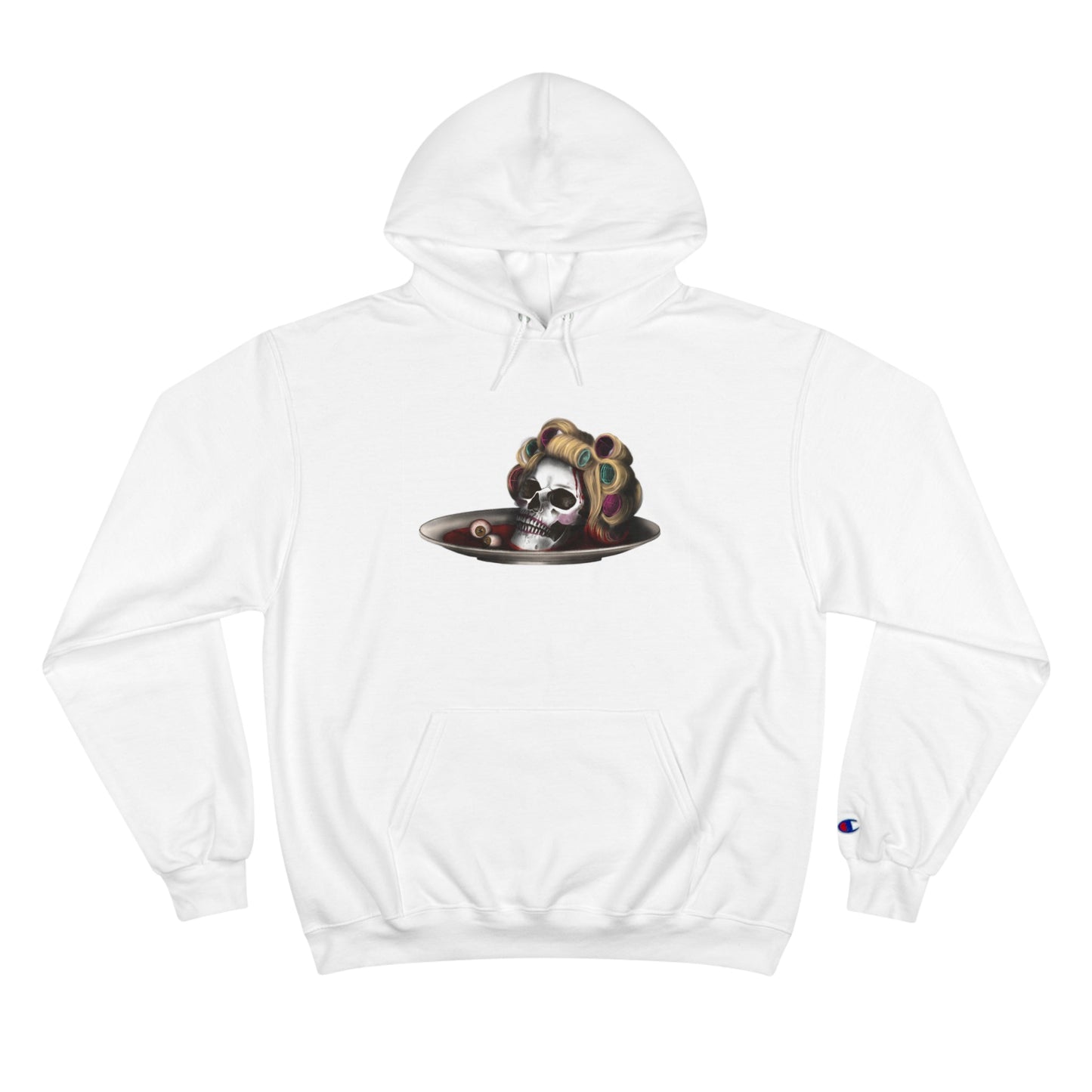 Halloween Champion Hoodie with skull design and iconic "C" logo on sleeve.