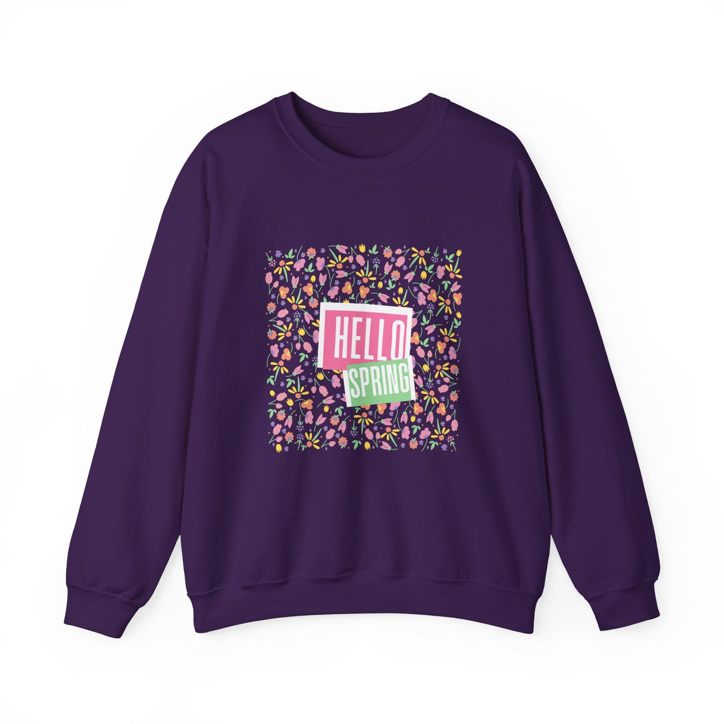 Hello Spring Floral Crewneck Sweatshirt, Spring Outfits, Gift for Her, Casual Layering, Birthday Gift, Nature Lover Apparel