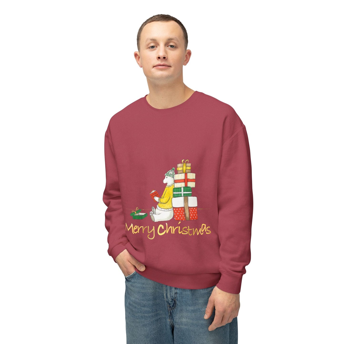Unisex lightweight Christmas crewneck sweatshirt with festive design.