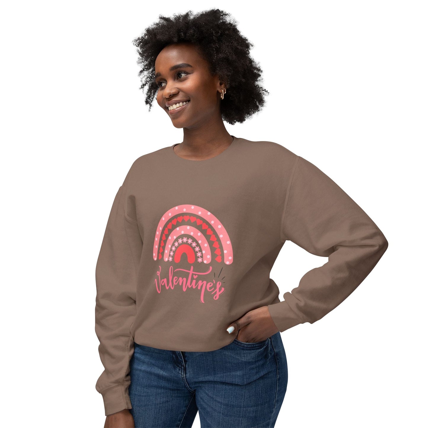 Valentine's Day sweatshirt with pink rainbow design, perfect gift for girlfriends.