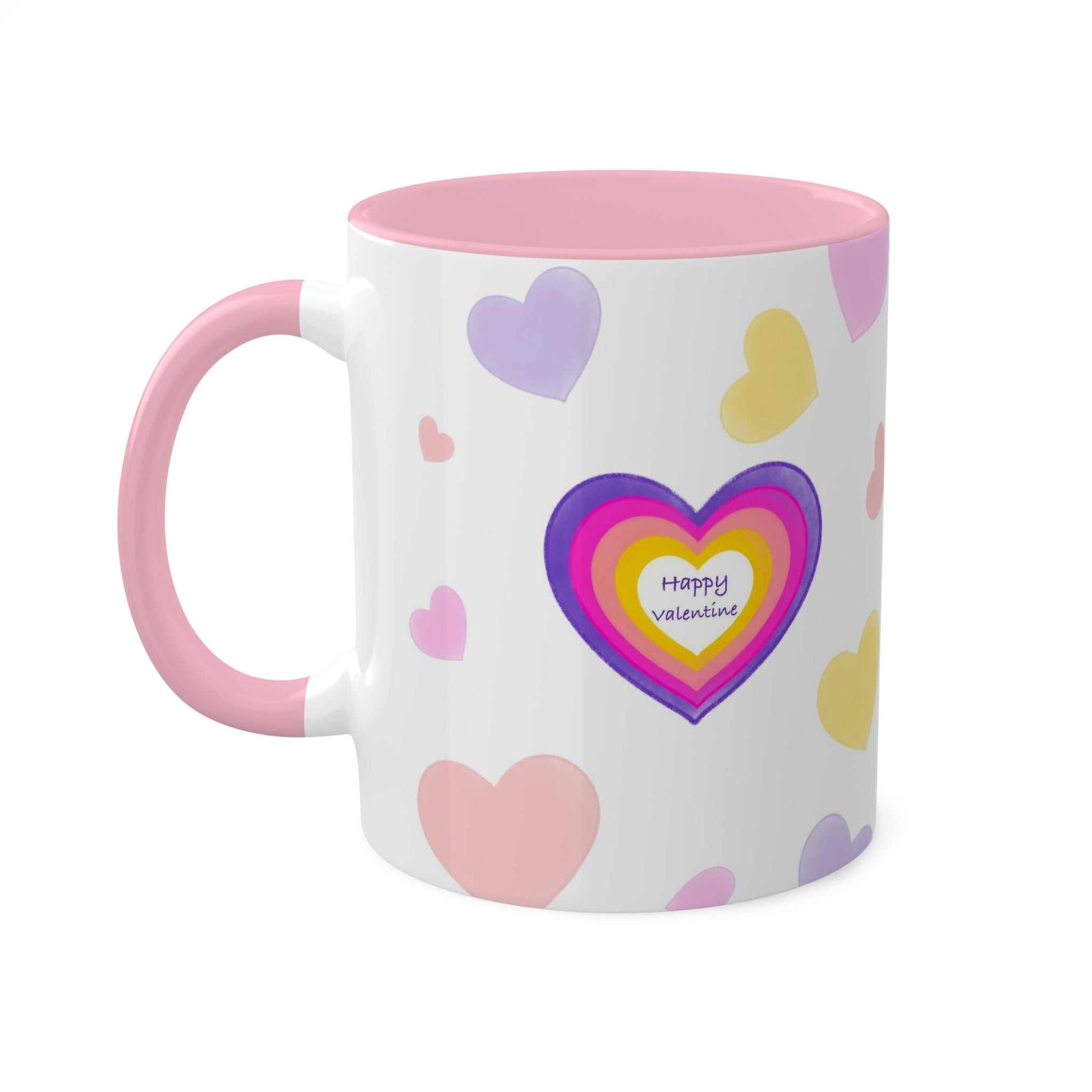 Love Mug MODEL B-V-10 with heart design, pink handle, perfect for romantic occasions.