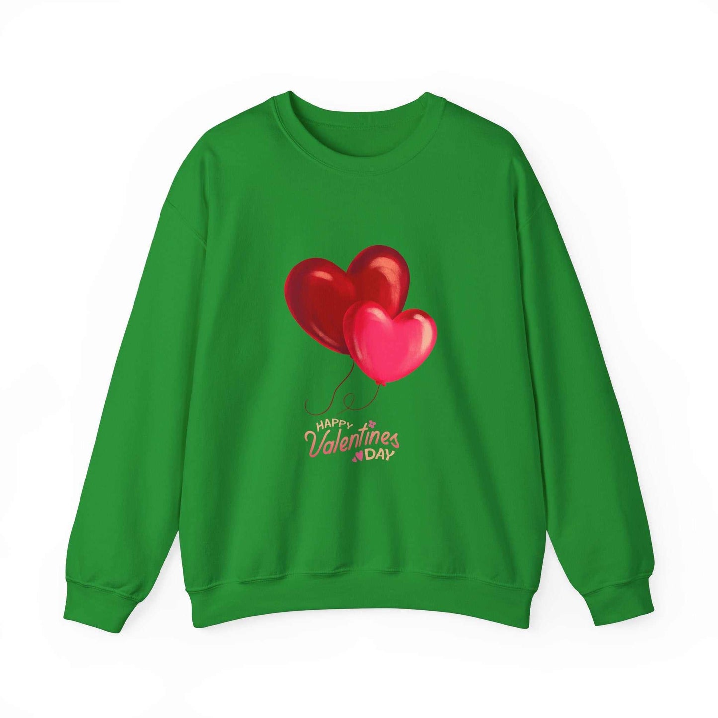 Valentine's Day sweatshirt with heart design, green, cozy cotton-polyester blend.