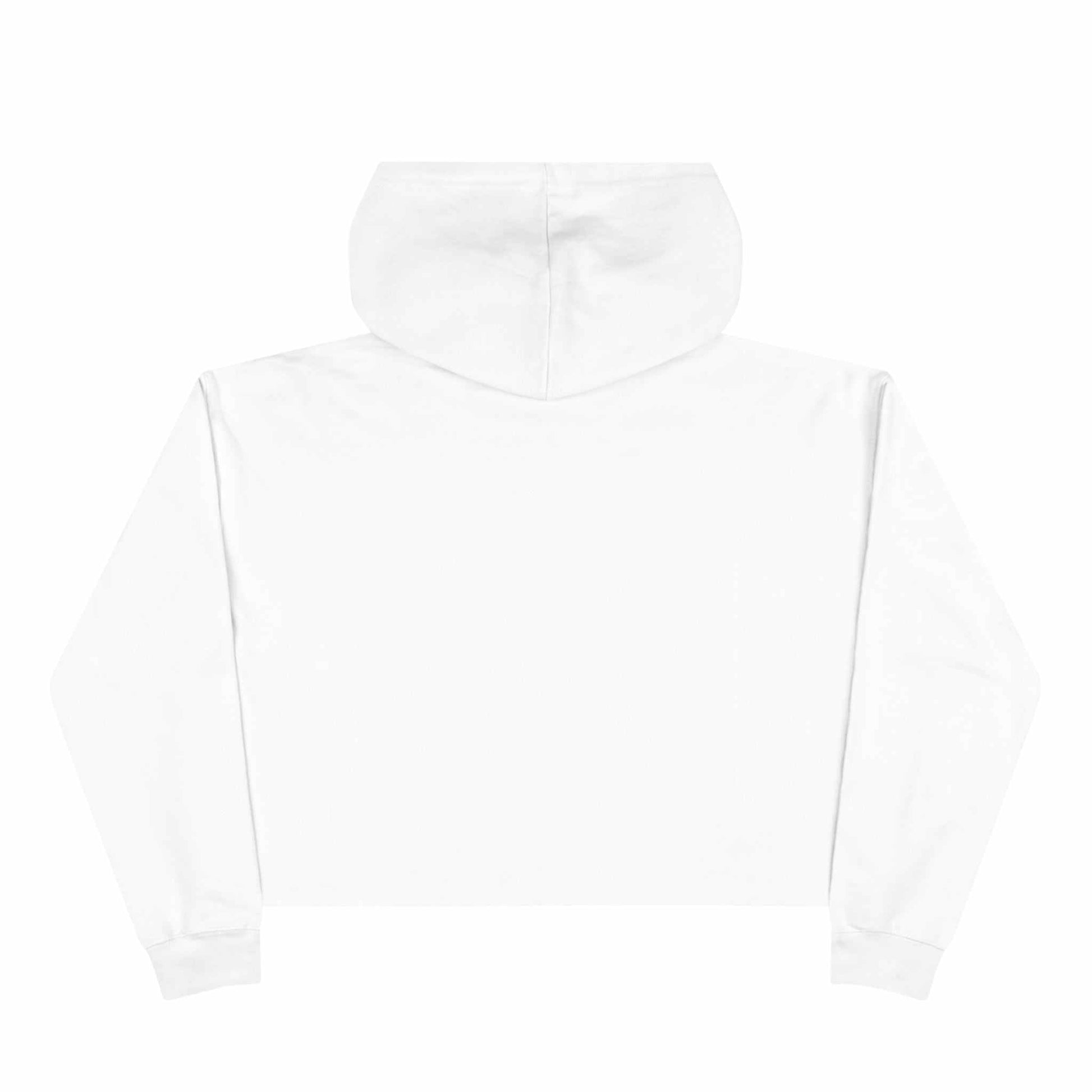 White cropped hoodie for women, featuring soft three-end fleece and relaxed fit.