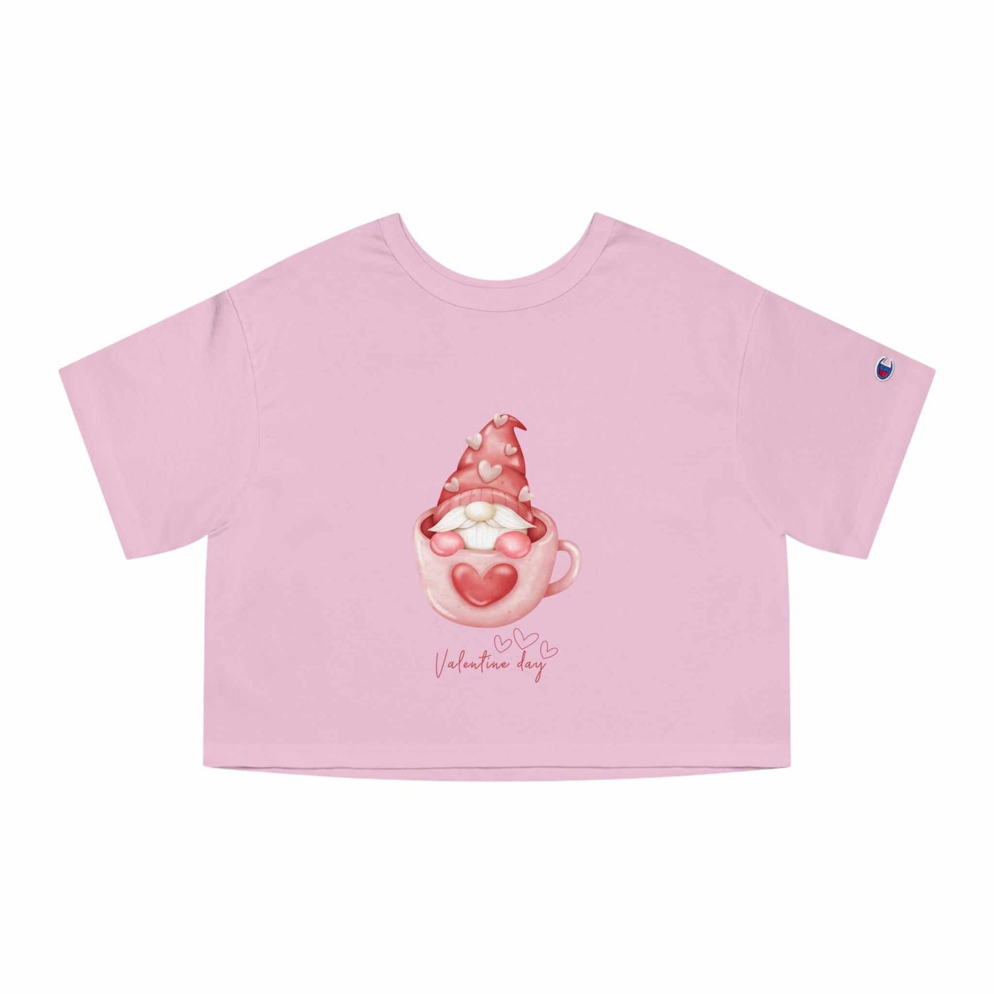 Valentine-themed crop top with a gnome design, perfect Valentine's gift idea.