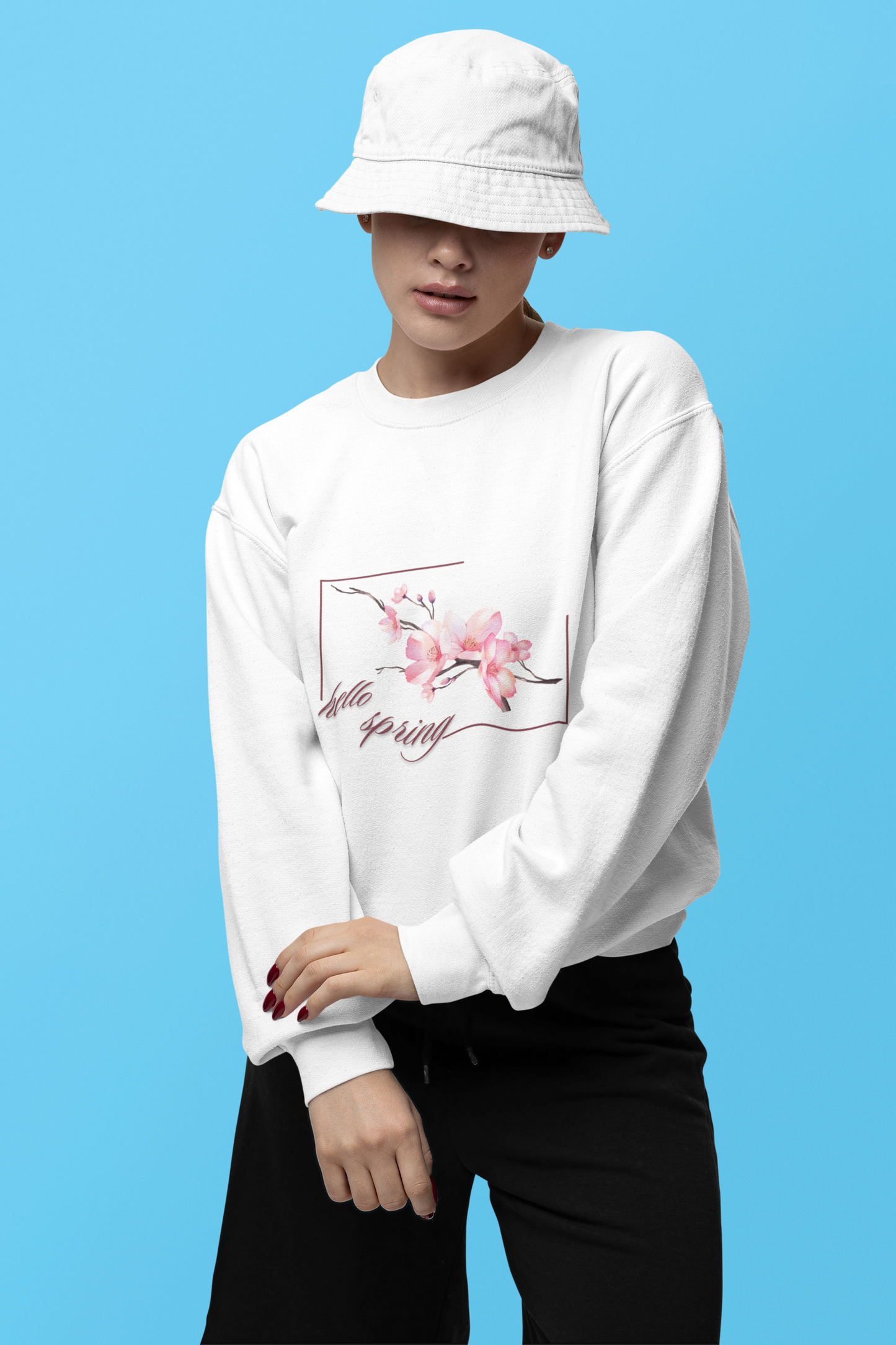 Hello Spring Floral Crewneck Sweatshirt, Spring Outfits, Gift for Her, Casual Layering, Birthday Gift, Nature Lover Apparel