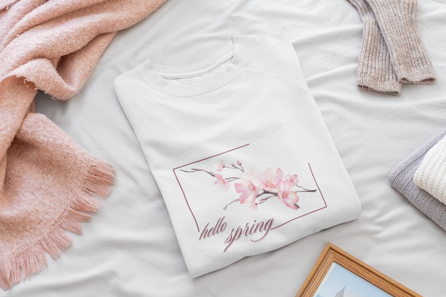 Hello Spring Floral Crewneck Sweatshirt, Spring Outfits, Gift for Her, Casual Layering, Birthday Gift, Nature Lover Apparel