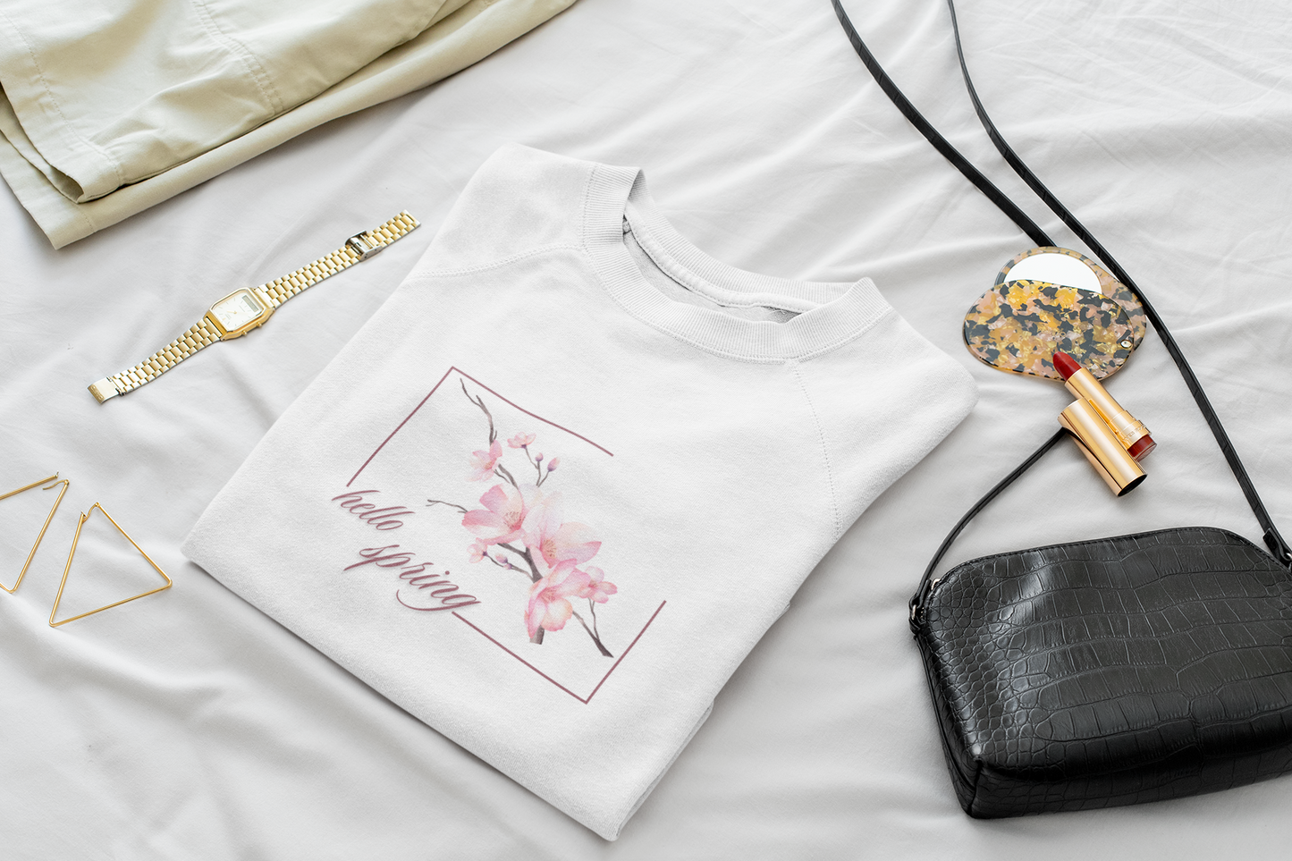 Hello Spring Floral Crewneck Sweatshirt, Spring Outfits, Gift for Her, Casual Layering, Birthday Gift, Nature Lover Apparel
