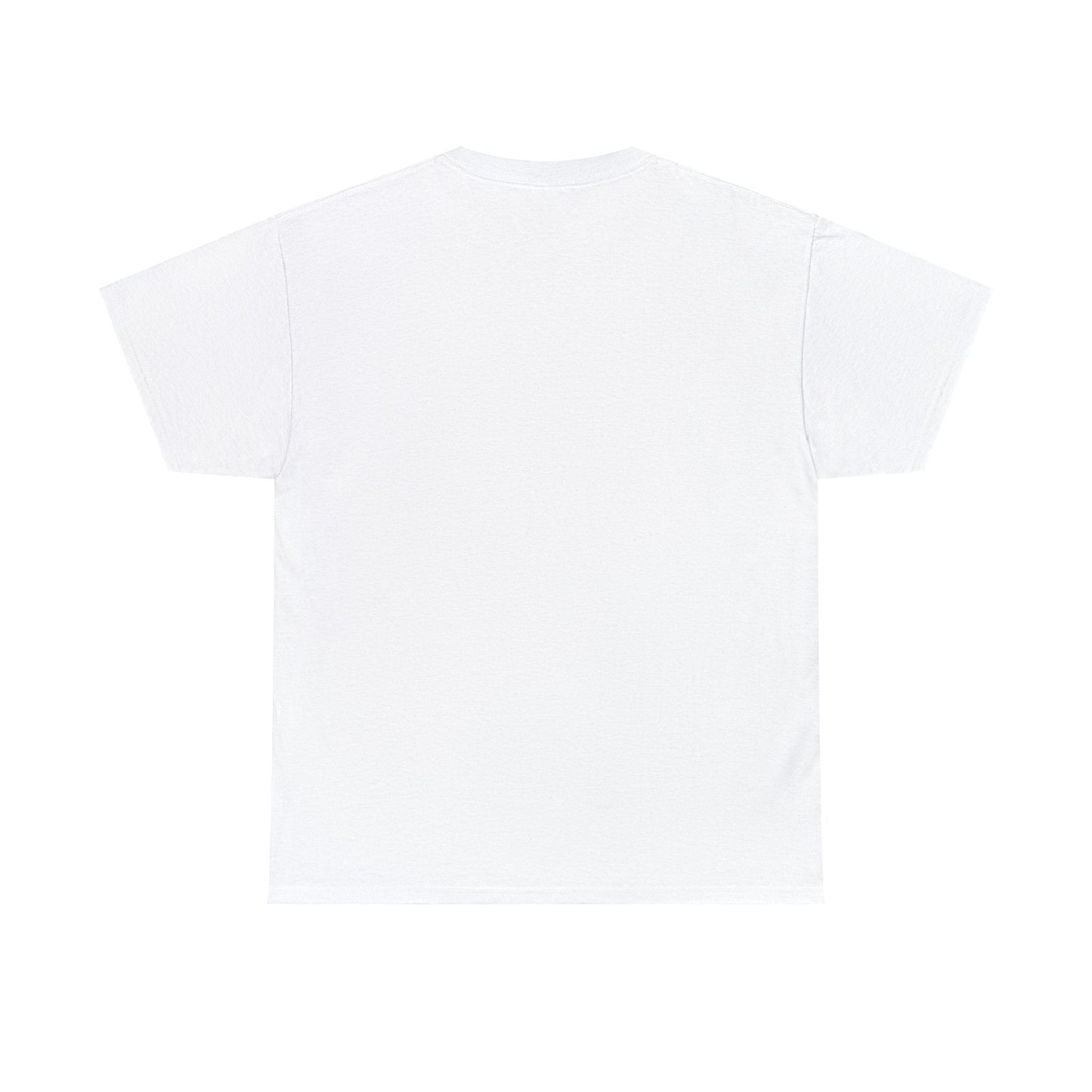 Unisex heavy cotton tee, white, classic fit, crew neck, durable comfortable fabric.