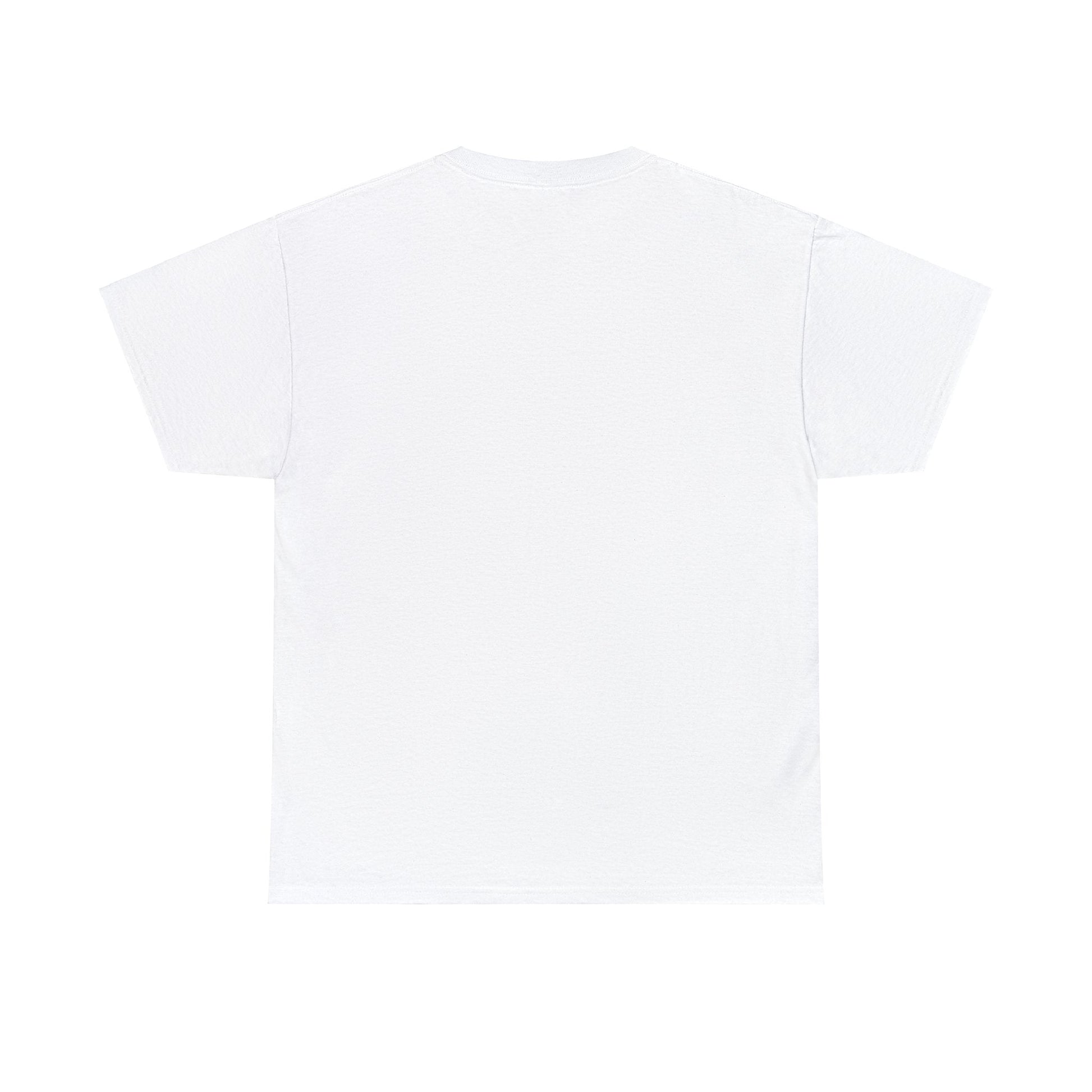 Unisex heavy cotton tee, white, classic fit, crew neck, durable comfortable fabric.