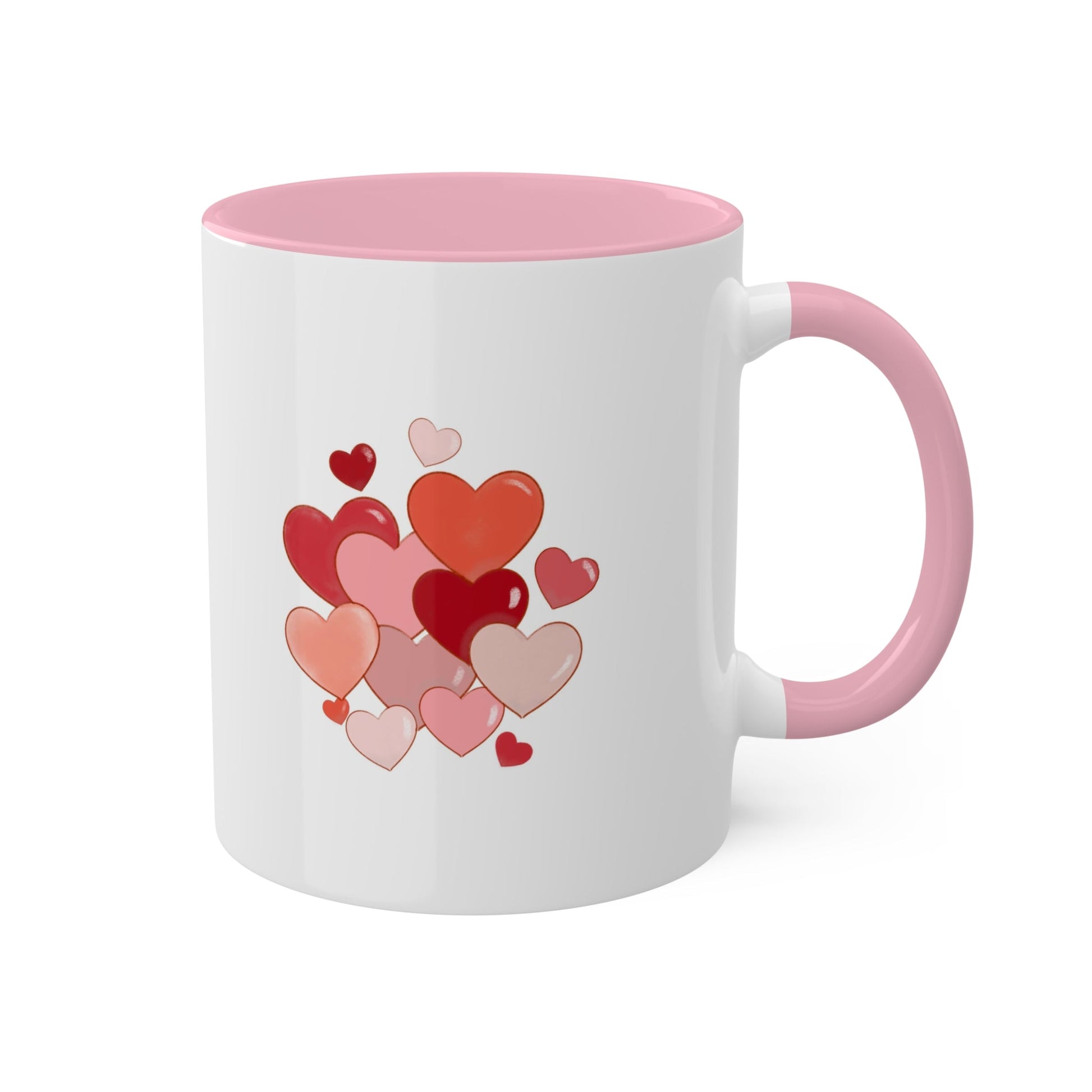 Romantic love mug with heart design and pink accents, Model B-V-4.