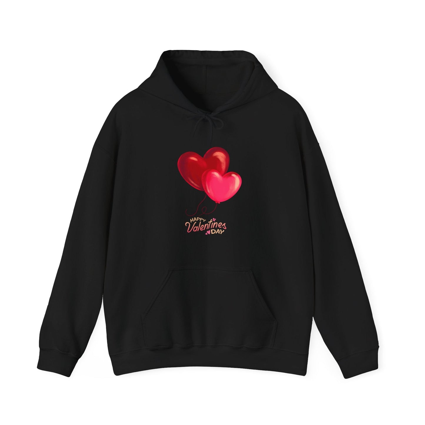 Valentine's Day hoodie with heart design, perfect gift for women, features adjustable hood and kangaroo pocket.