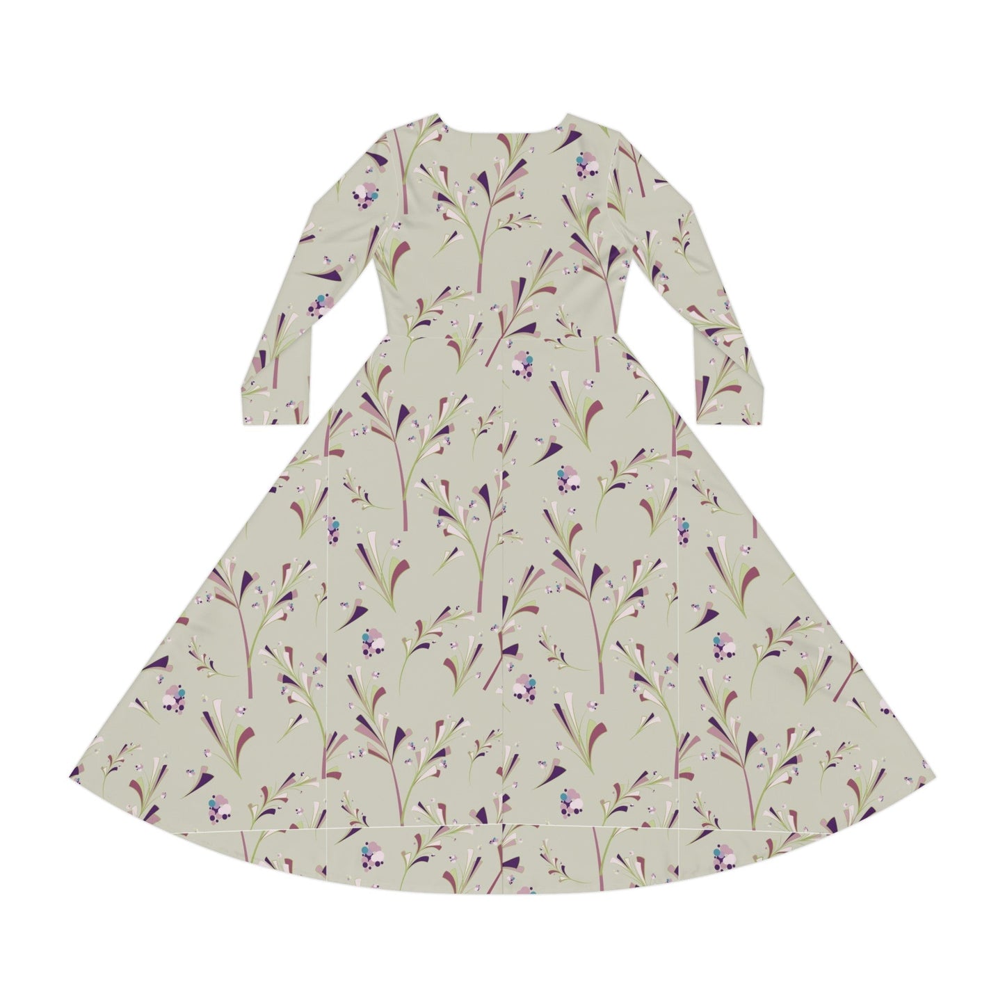 Women's long sleeve dance dress with floral pattern, made from soft polyester milk silk fabric.