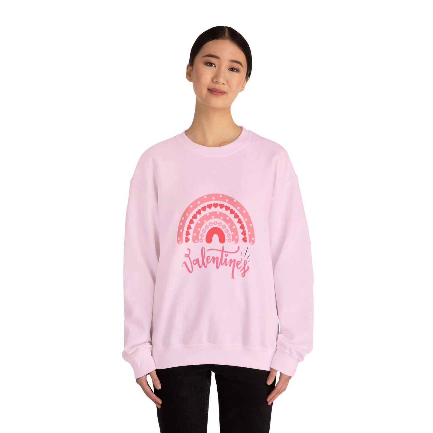 Valentine's Day sweatshirt gift for wife or girlfriend, pink with red design, cozy cotton-polyester blend.