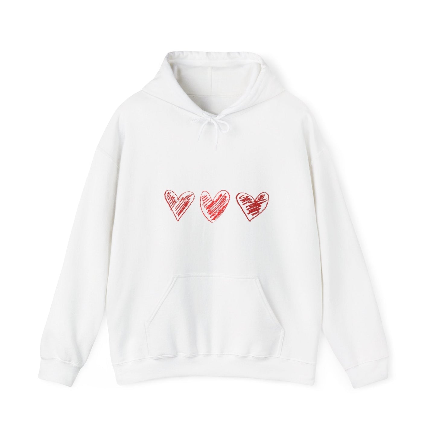 Valentine's Day hoodie with red heart designs, perfect gift for women.
