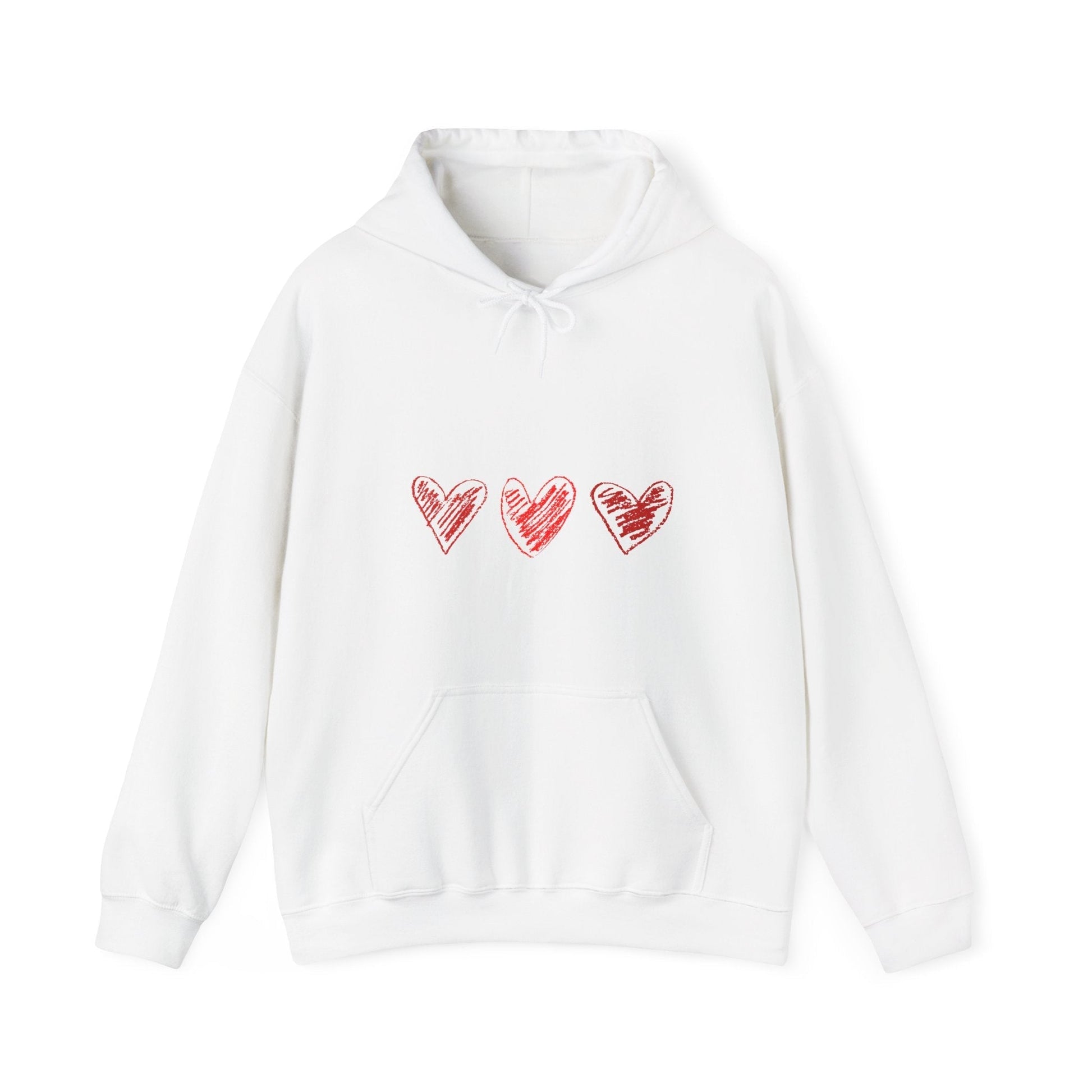 Valentine's Day hoodie with red heart designs, perfect gift for women.