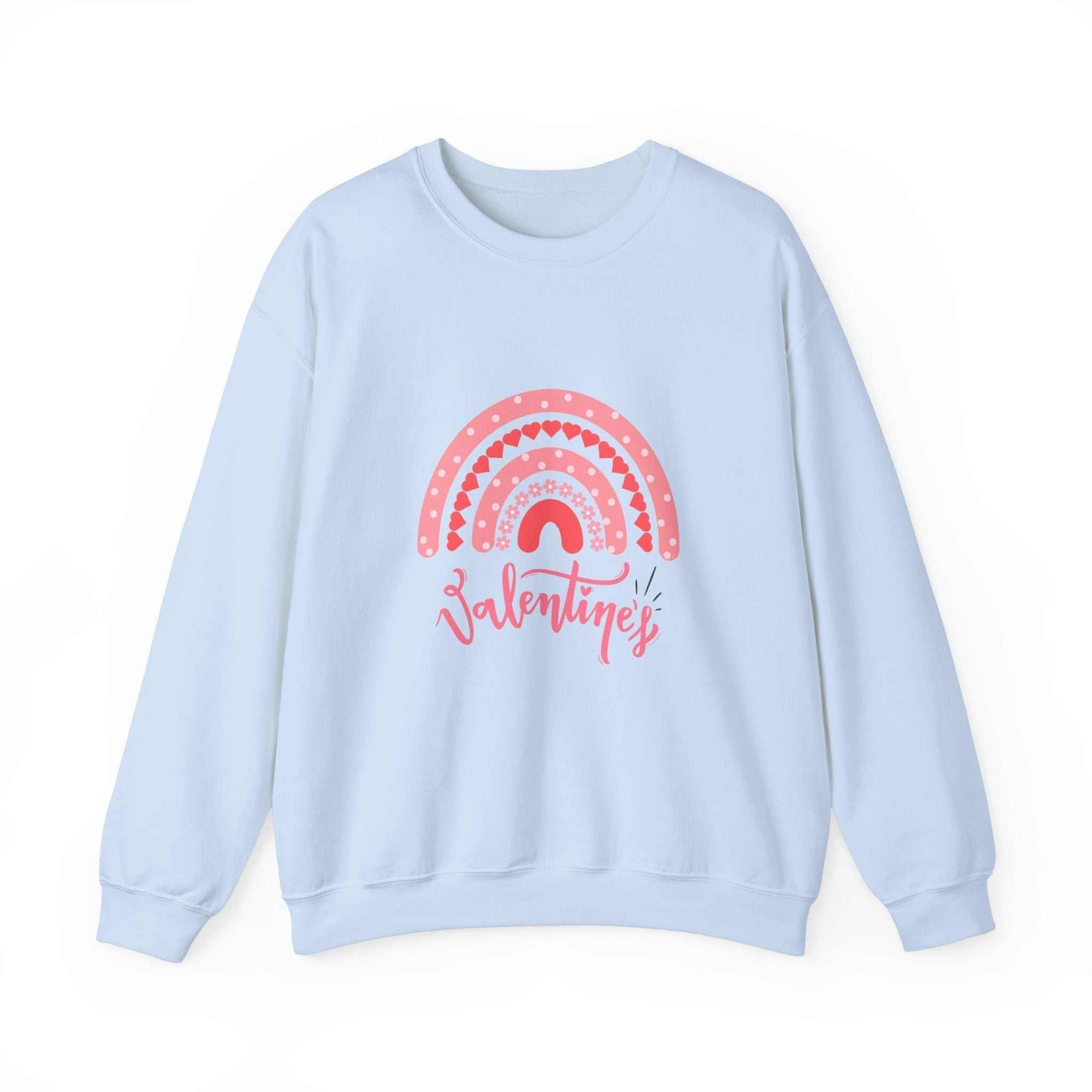 Cute Valentine's Day sweatshirt gift with rainbow design, cozy cotton-poly blend.