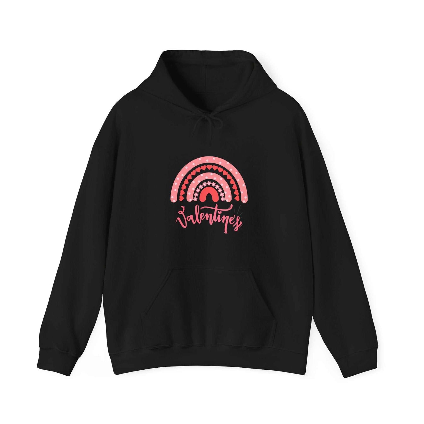 Valentine's Day hoodie with adjustable drawstring hood and kangaroo pocket.
