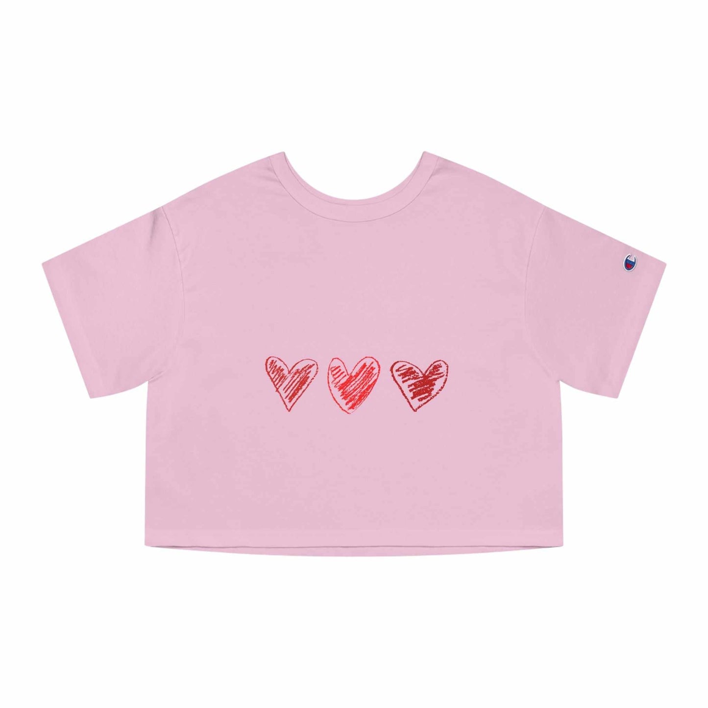 Pink crop top with red heart design, perfect Valentine's Day gift for wife, 100% cotton, modern fit.