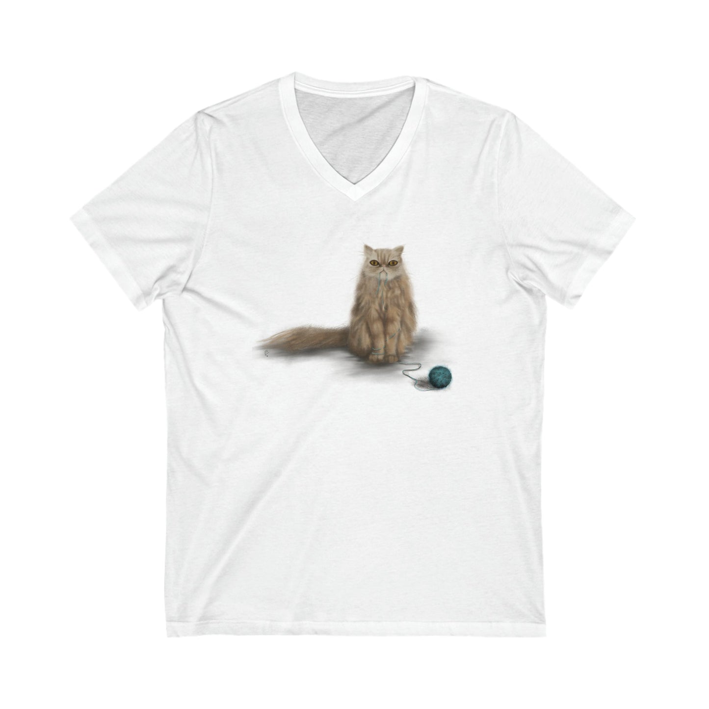 Unisex jersey short sleeve V-neck tee with cat print.