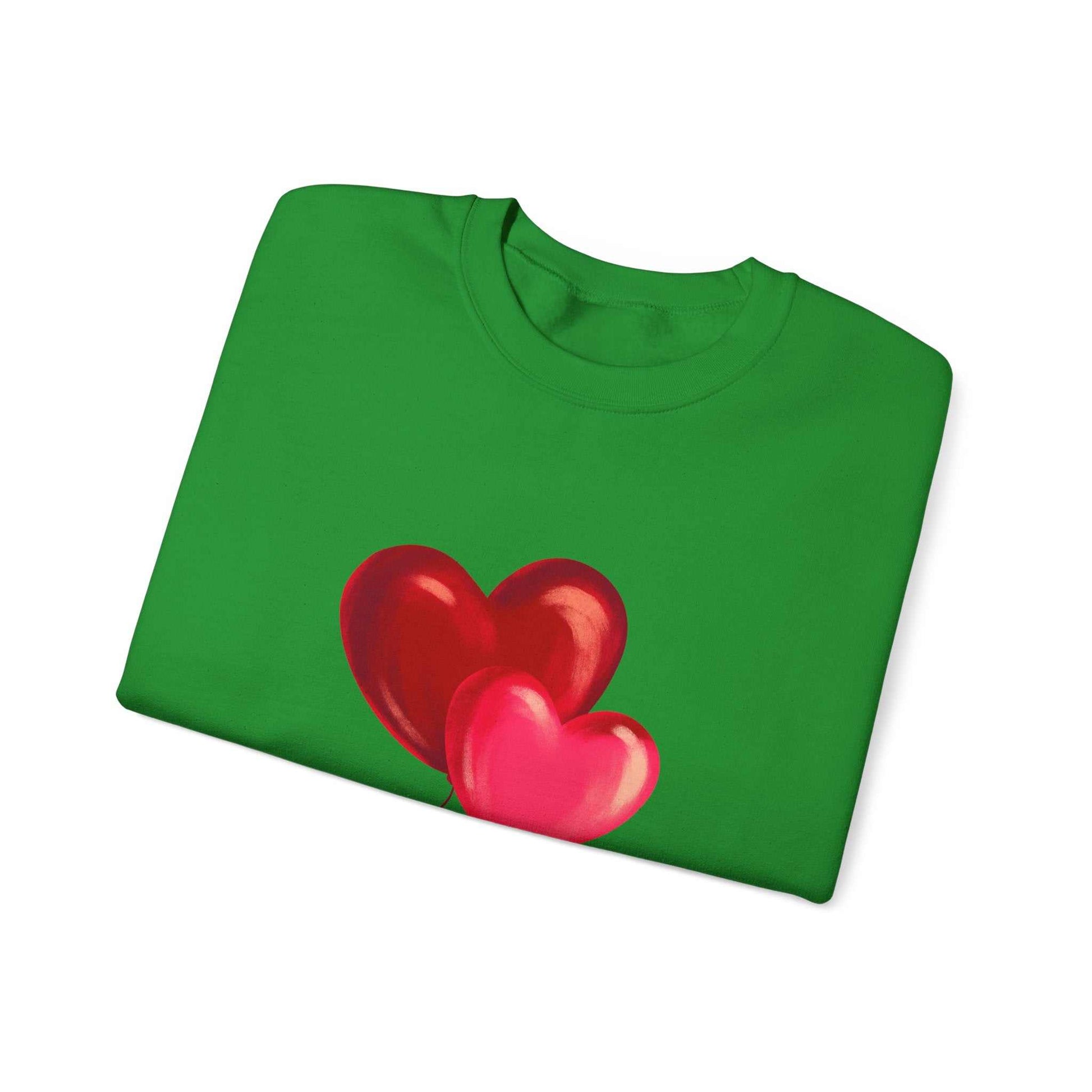 Green valentines day sweatshirt with heart design, ideal gift for loved ones.