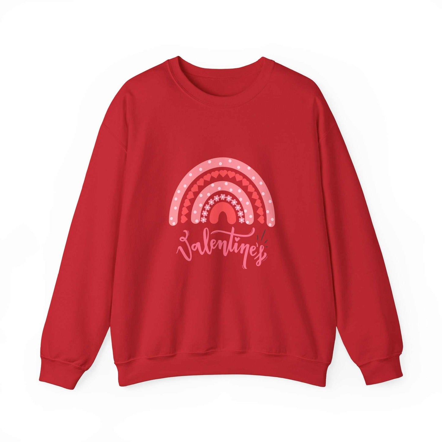 Valentine's Day gifts sweatshirt with pink rainbow design, cozy cotton-polyester blend.