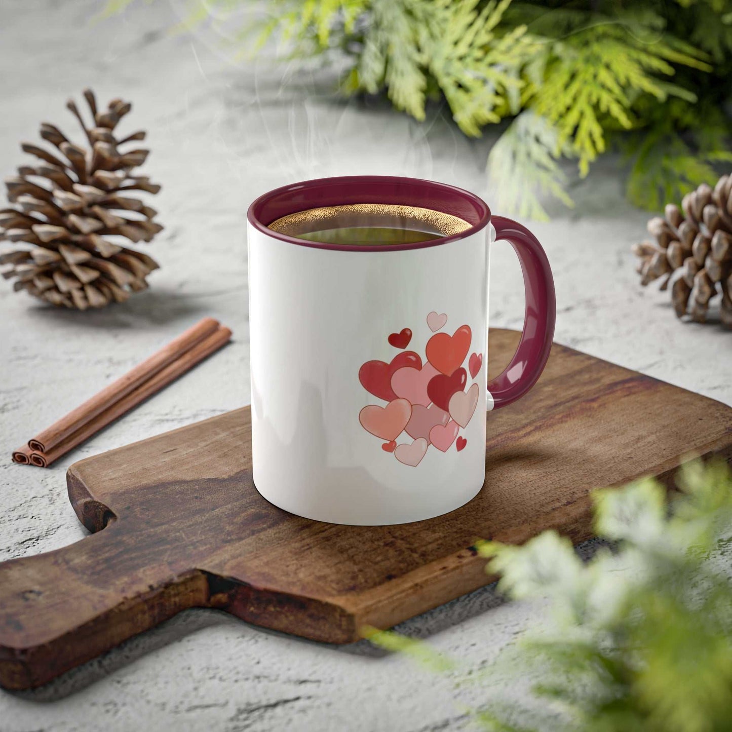 love mug MODEL B-V-4 with romantic heart design, ceramic, 11-ounce capacity