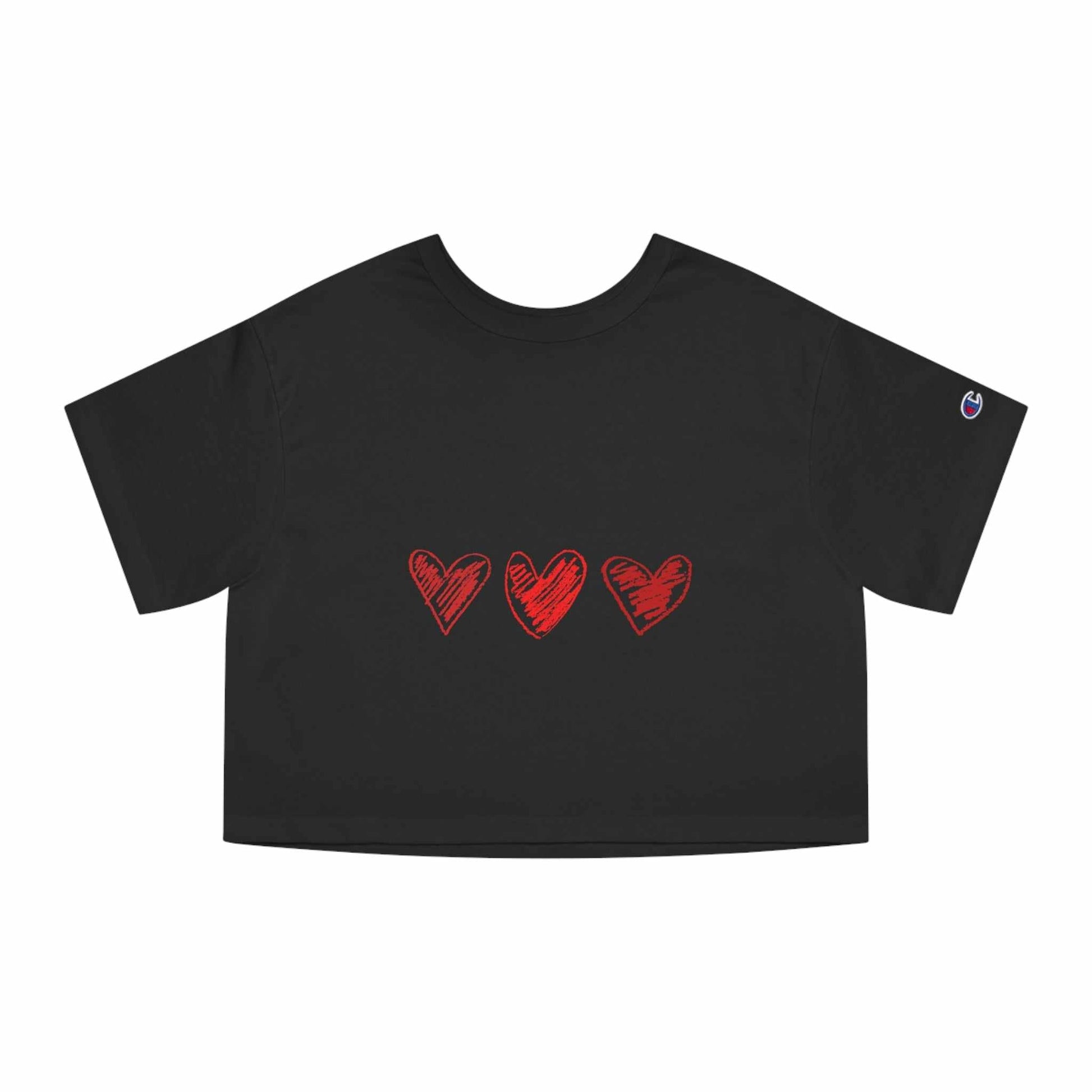 Women Valentine's Day crop top with red heart design, perfect gift for wife, 100% cotton jersey.