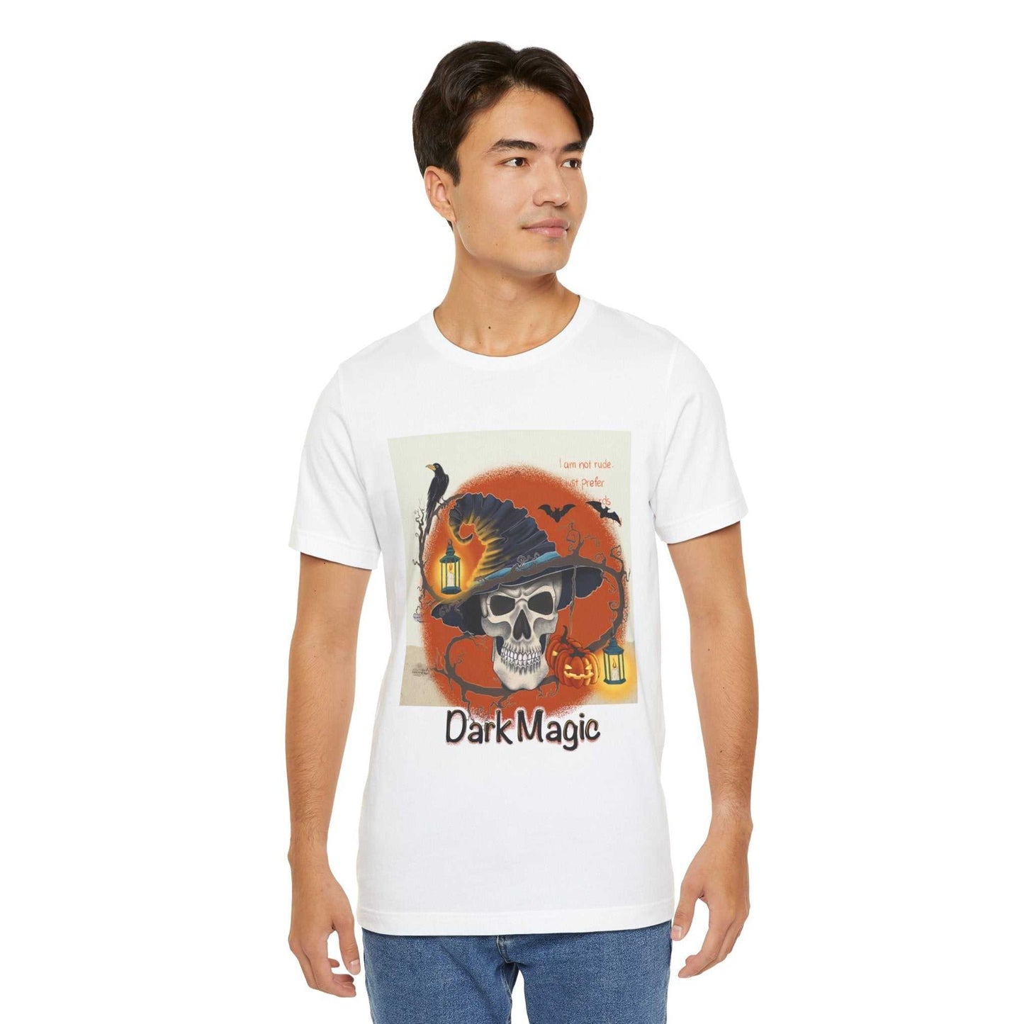 Unisex jersey short sleeve tee, Model D-4, featuring "Dark Magic" graphic design.