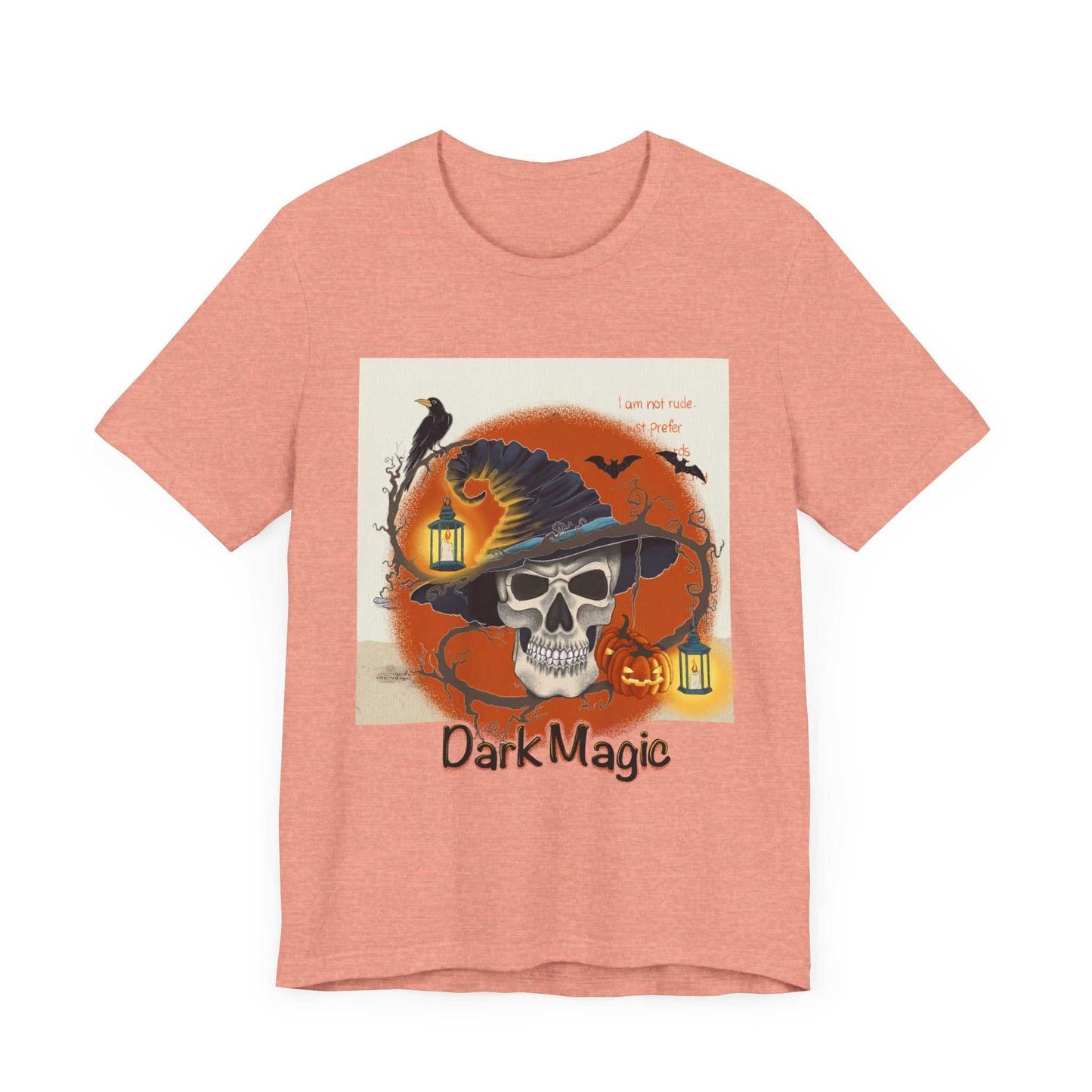 Unisex jersey short sleeve tee with dark magic design, soft cotton, and quality print.