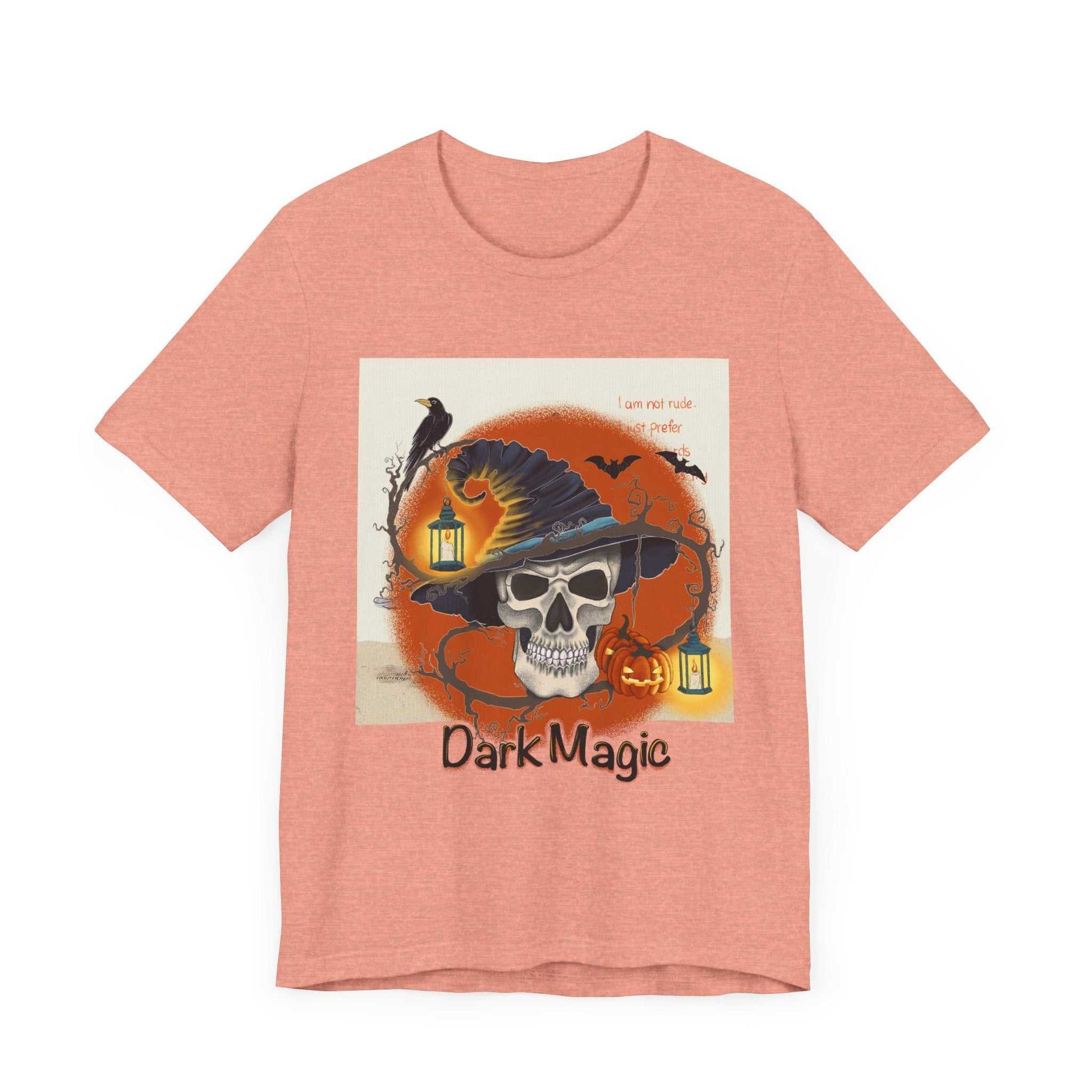 Unisex jersey short sleeve tee with dark magic design, soft cotton, and quality print.